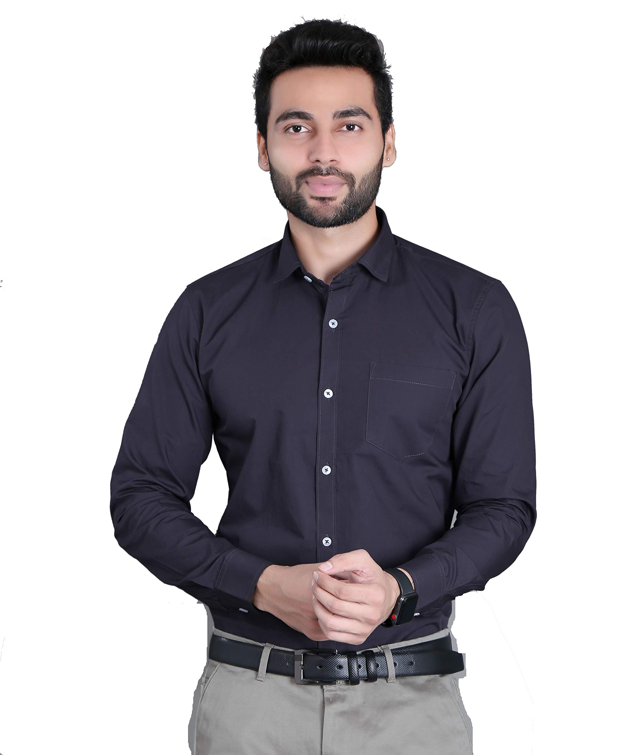 FIFTH ANFOLD Men's Solid Slim Fit Shirt (FO-SHRT-499-DRKGRY-XS_Dark Grey