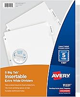 Vista 1 de Avery Separadores Insertables de Solapas Extra Anchas para Carpetas de 3 Anillos, Juego de 5 Solapas, Papel Blanco, Solapas Transparentes, Funciona