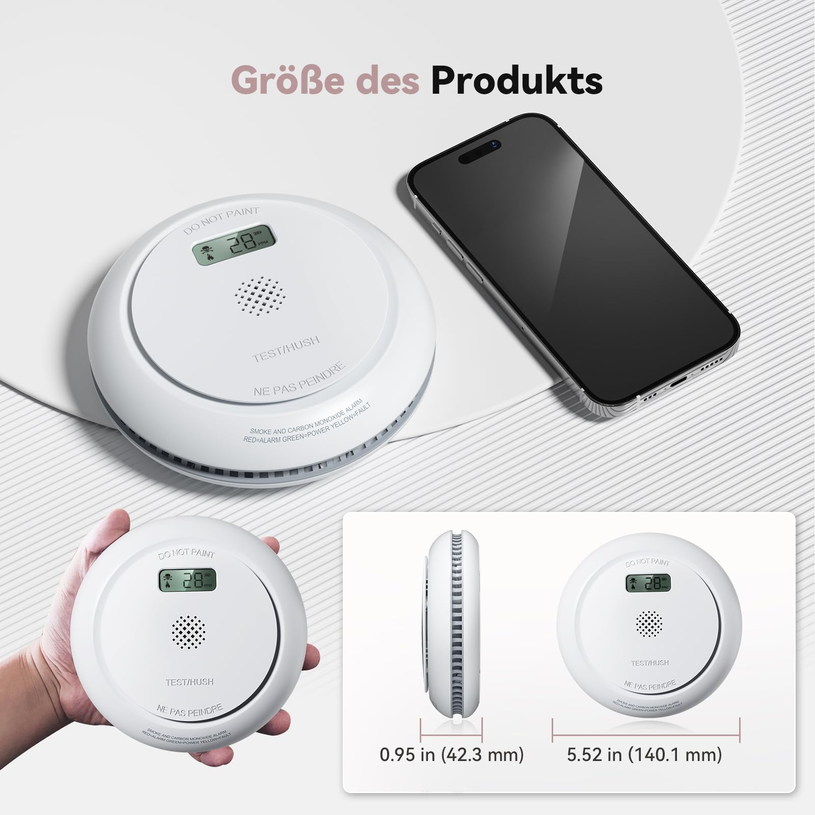 Détecteur de fumée et de monoxyde de carbone avec écran LCD, détecteur combiné de fumée et de monoxyde de carbone avec batterie remplaçable, détecteur de fumée 2 en 1, durée de vie de 10 ans, 1 paquet