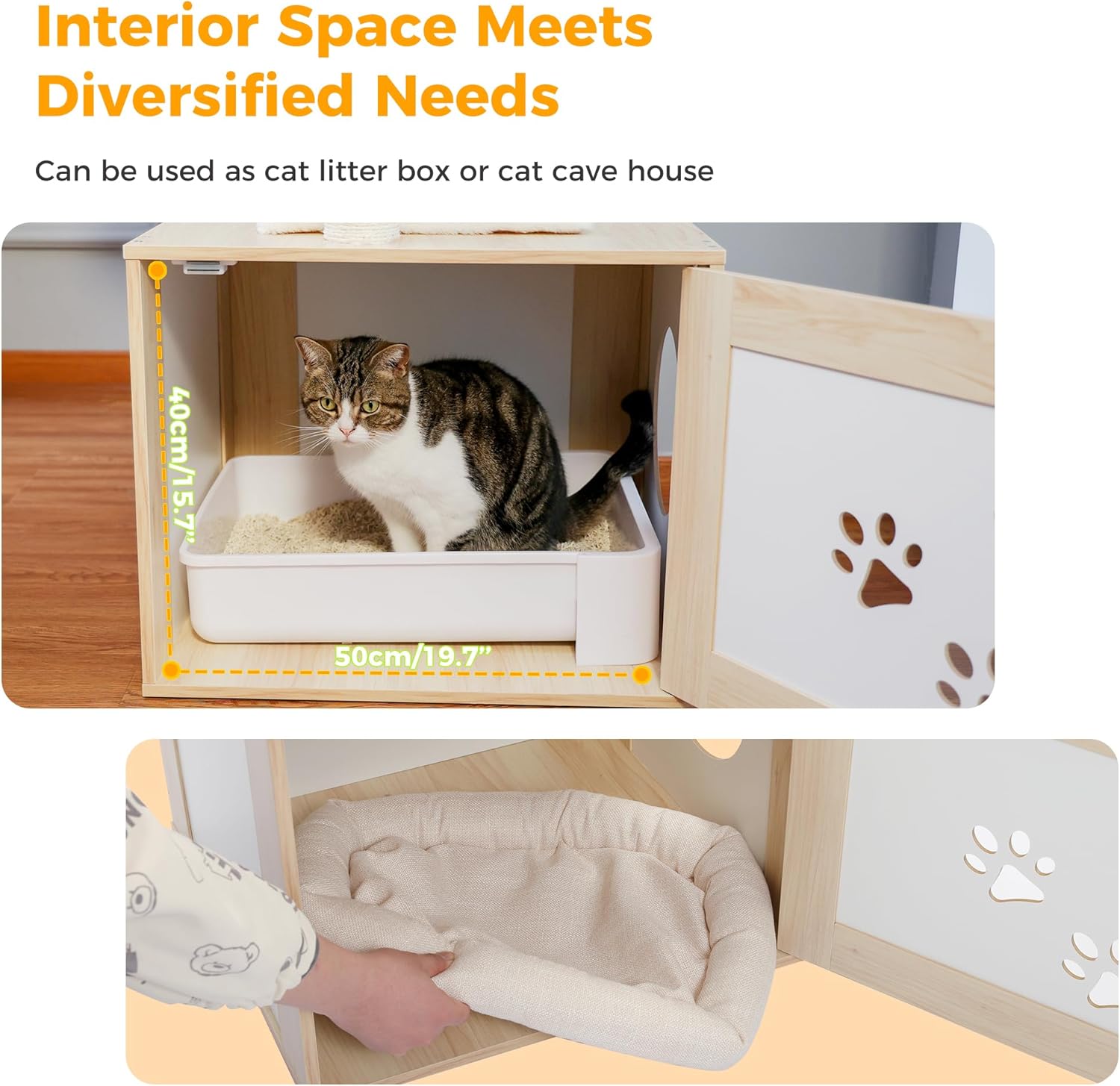 review Cat Tree 28 Inches Wooden Cat Tower with Litter Box Enclosure, Modern Cat Condo with Super Large[Dia=15.7