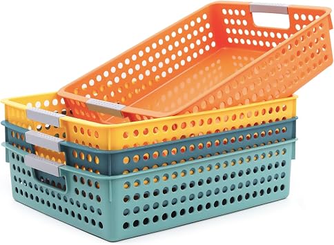 4A Paper Tray Organizer,4 Pack Paper Tray Durable Desk Storage Bins,Stackable School Supply Holder, Student Paper, Office Organizer & Teachers Document Sorter 13.58"L x 10.23"W x 3.34"H Mixed 2