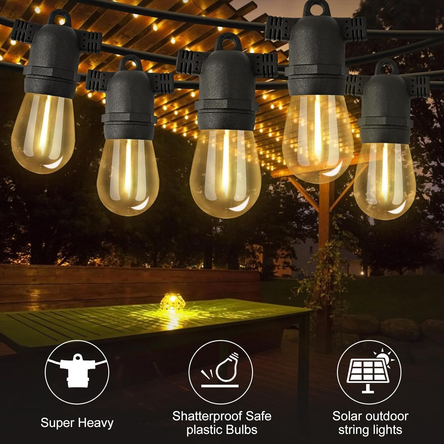 Dott Arts Solar Lights Outdoor 96FT 2Pack Solar String Lights for Outside Waterproof Solar Outdoor String Lights with Remote, 32 LED Bulbs Solar Powered Patio Solar Lights for Outside Garden Yard