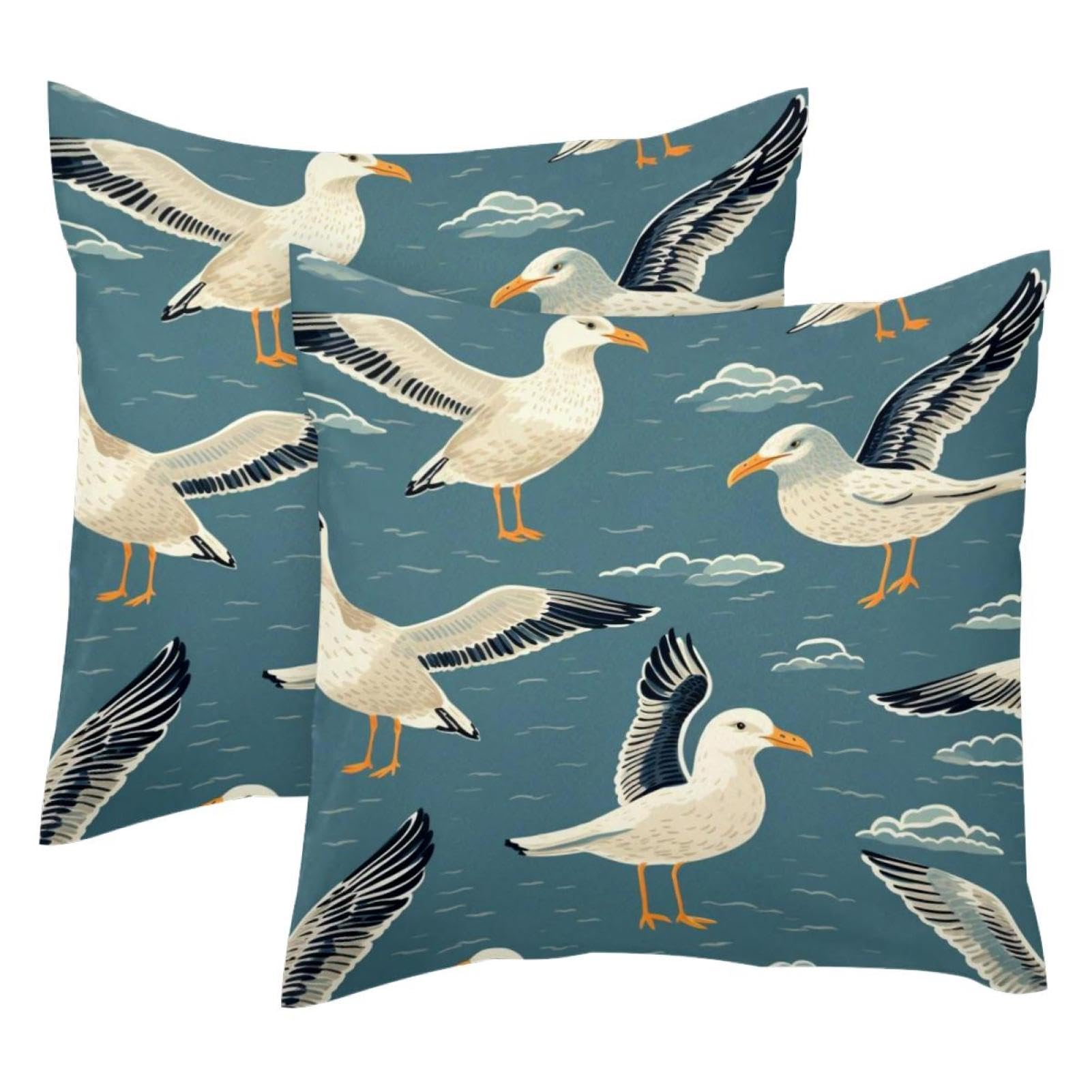Housses de coussin en velours 50x50 cm motif mouettes pour décoration de salon lot de 2