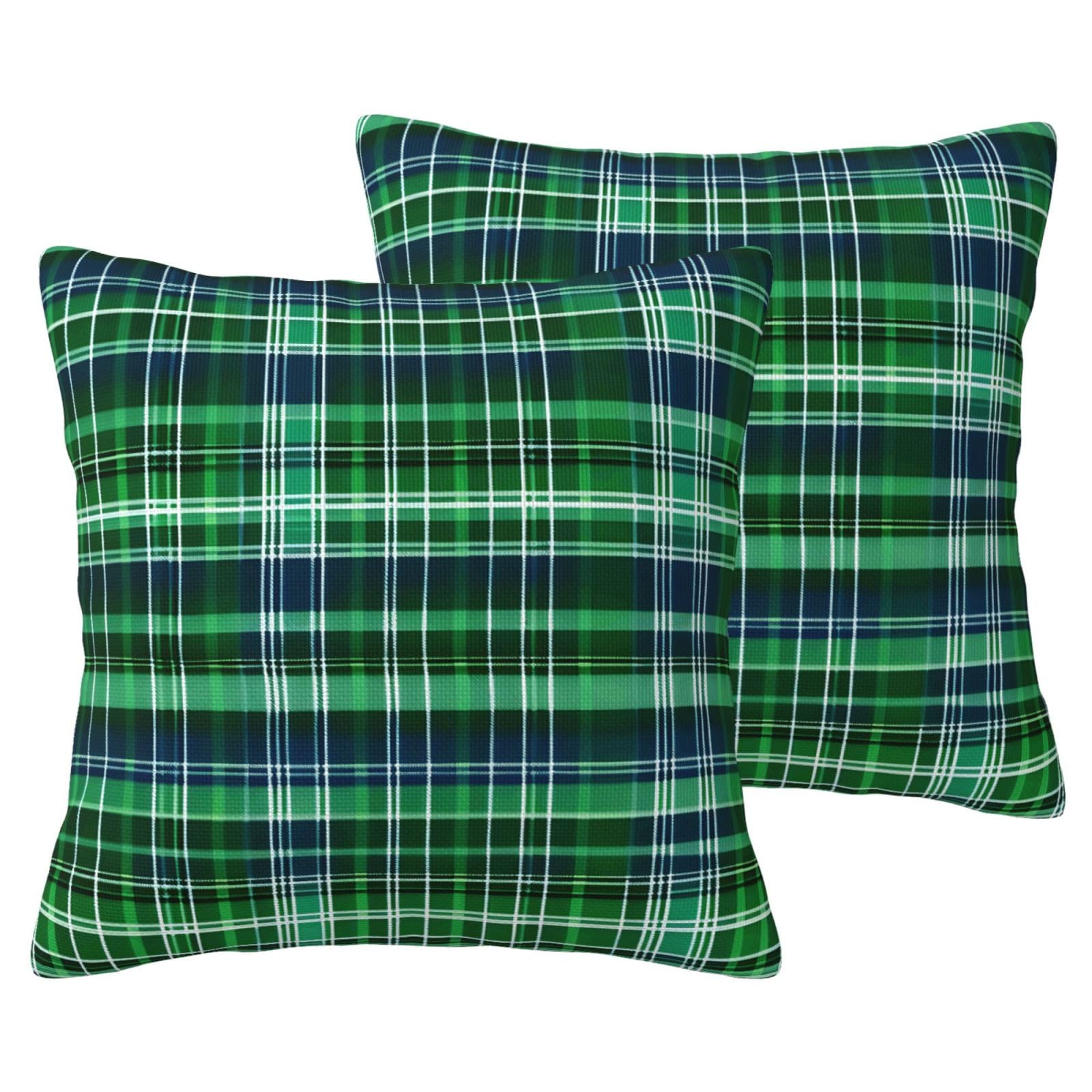 Housse de coussin tartan écossais bleu et vert 61 x 61 cm grand format lot de 2