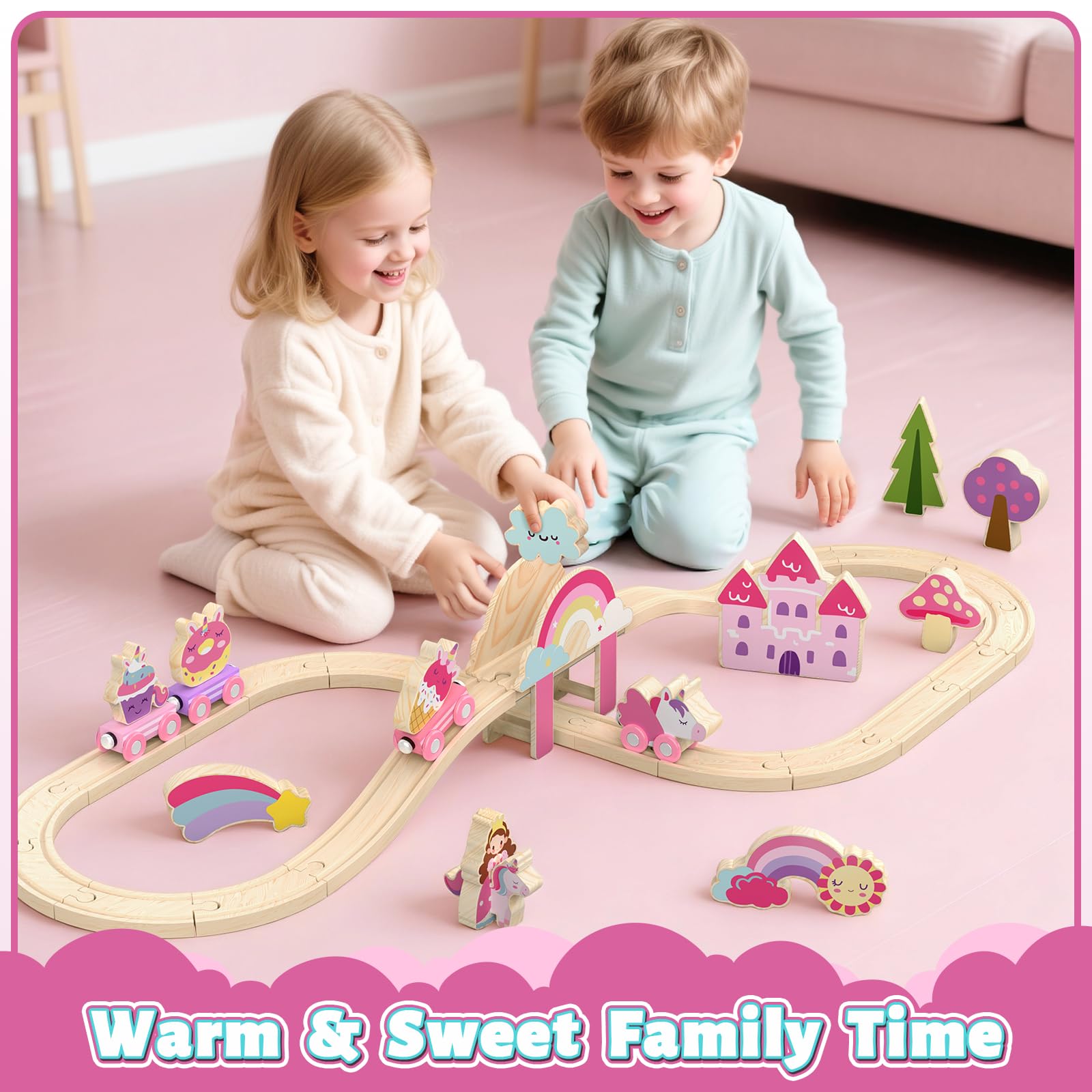 Lehoo Castle Tren Madera Juguete, Juguetes de Unicornio para Niñas, Juguete de Tren Compatible con Thomas, Brio y Hape, Juguetes para Niñas de 3 4 5
