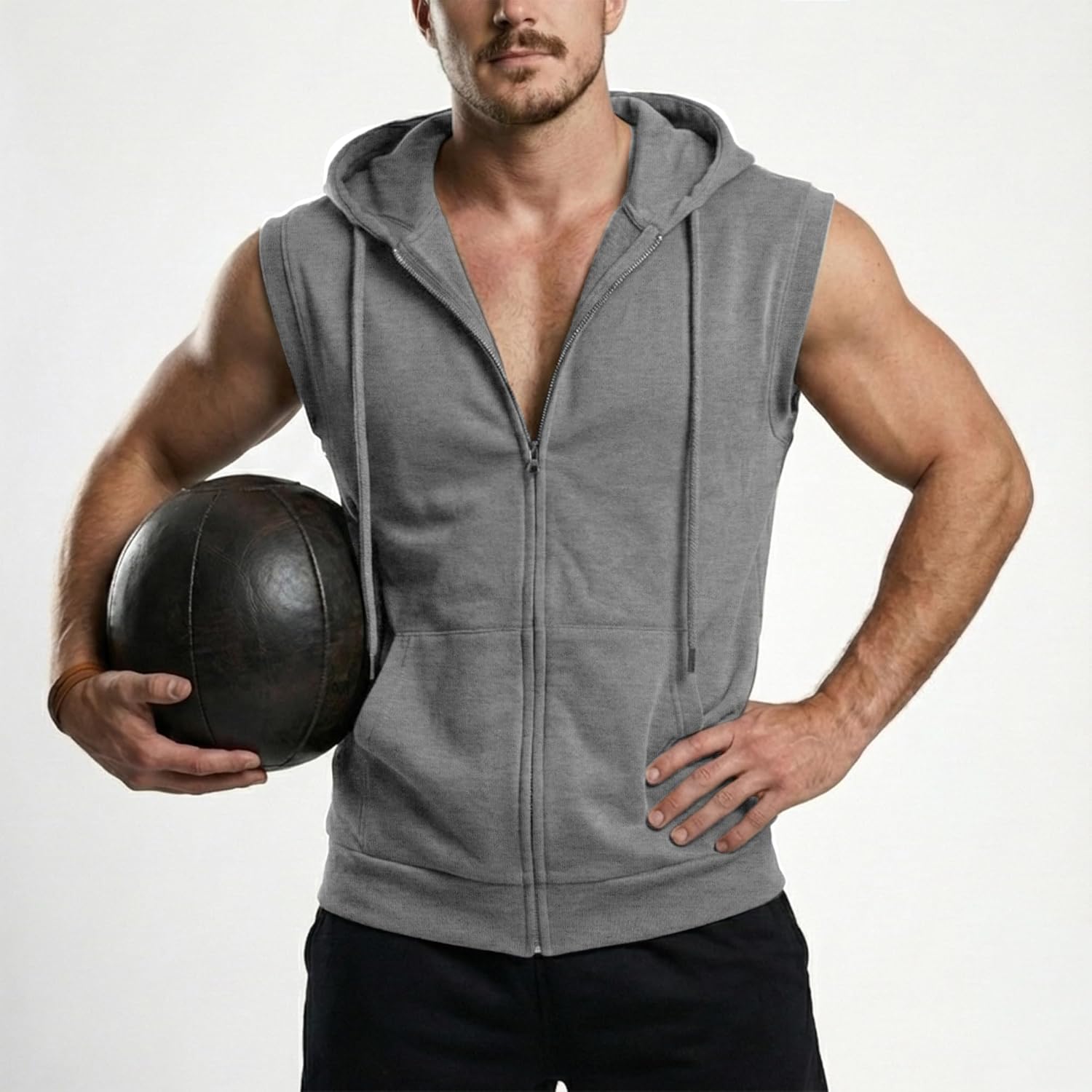 Ohoo Men's Workout Hooded Tank Tops Muscle Cut Off Sleeveless Gym Hoodies