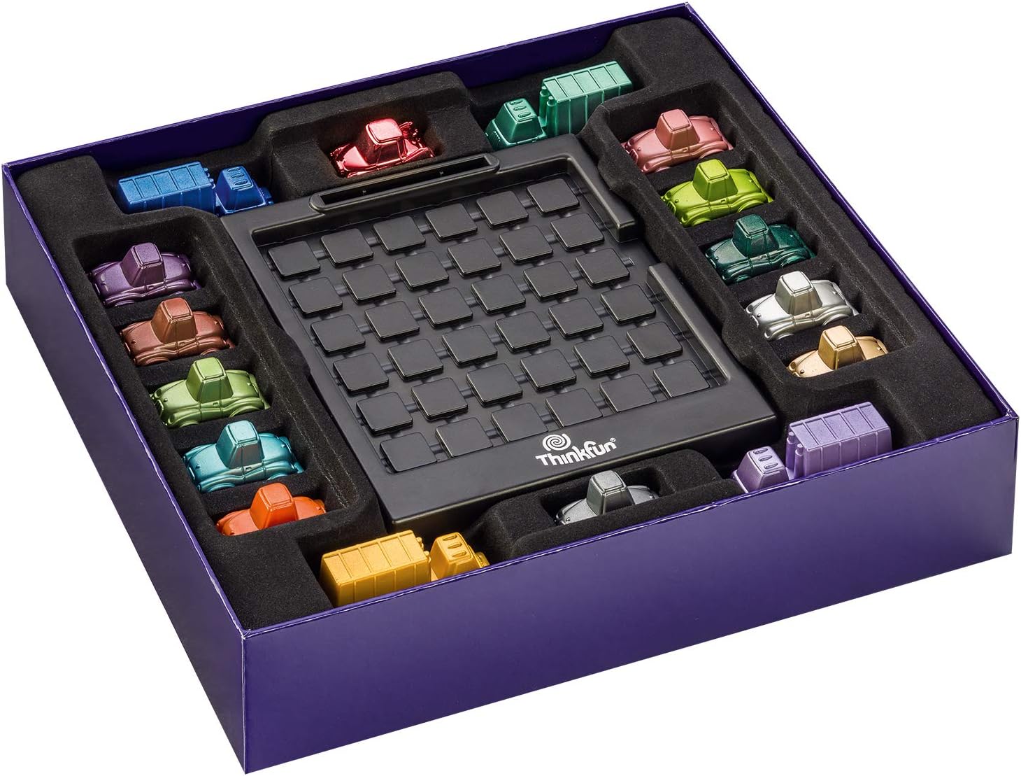 ThinkFun 76440 - Rush Hour - The Well-Known Traffic jam Game in The Deluxe Edition with Vehicles in Metal Look, Logic Game for Adults and Children from 8 Years