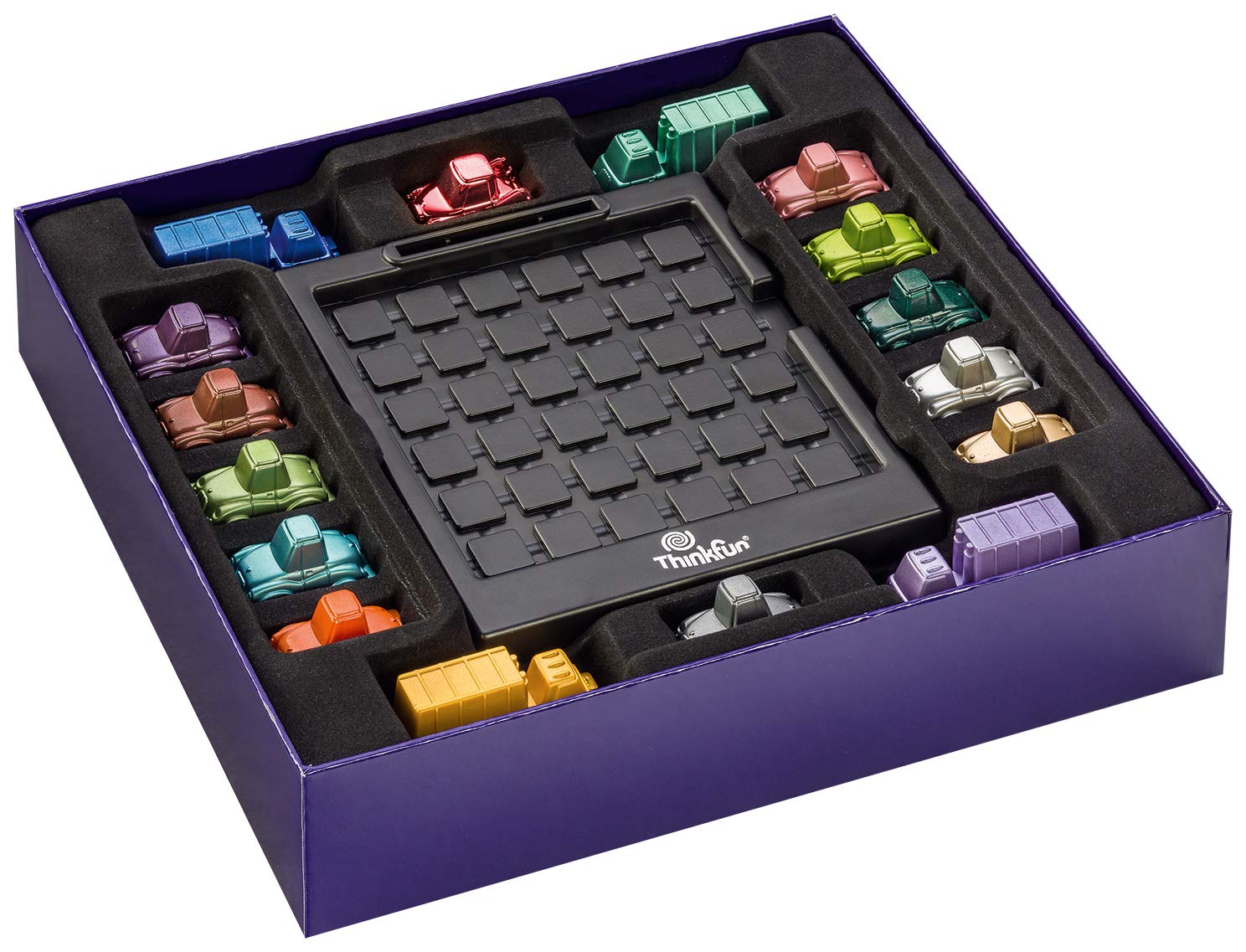 ThinkFun 76440 - Rush Hour - Il noto gioco di ingorgo nell'edizione deluxe con veicoli in look metallo, gioco di logica per adulti e bambini dagli 8 anni