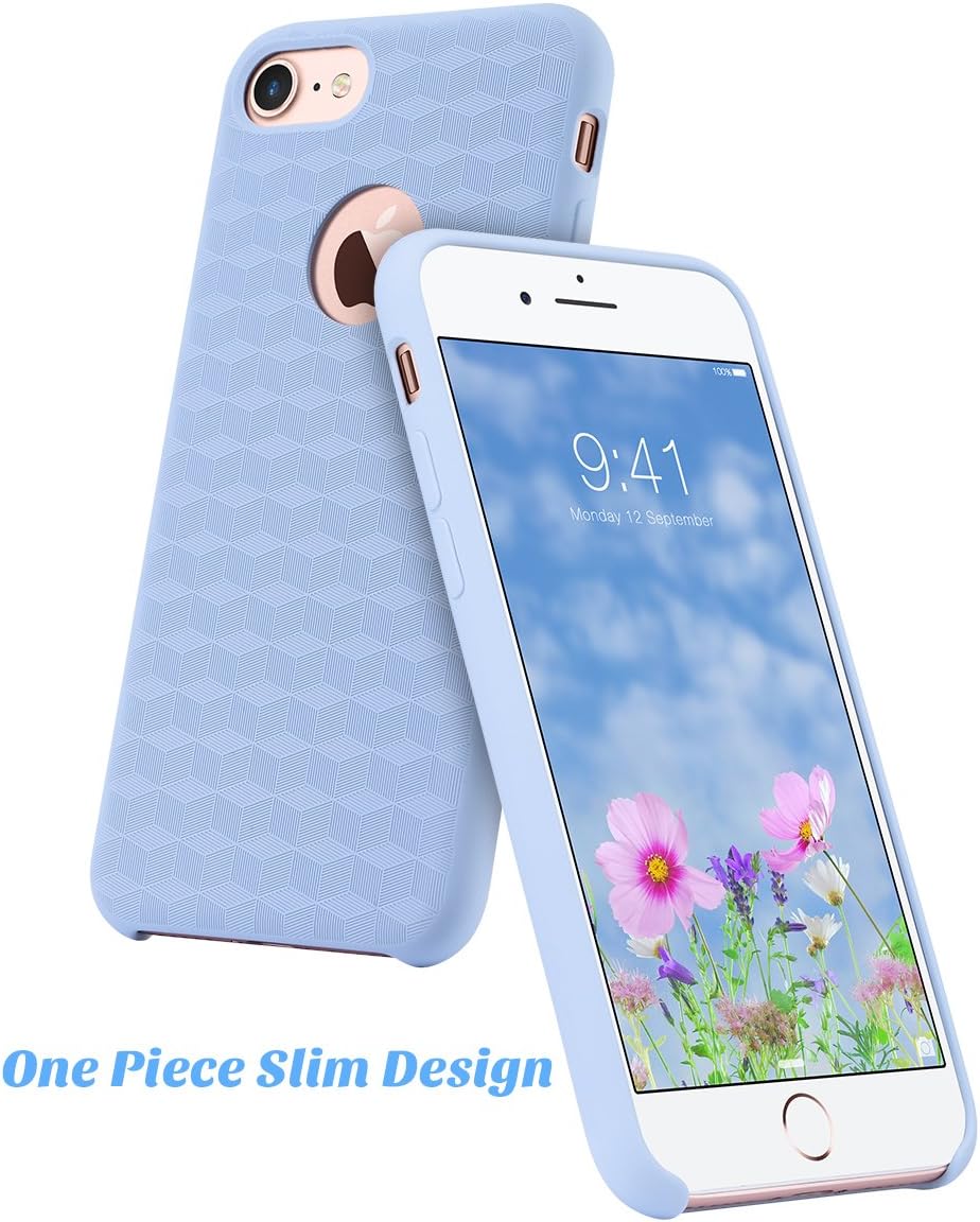ULAK iPhone 7 Case, Slim Fit Liquid Rubber & Silicone Protective Shock Absorption Cover with Soft Microfiber Cloth Lining Cushion for Apple iPhone 7 4.7 Inch,Light Blue Cubic Pattern