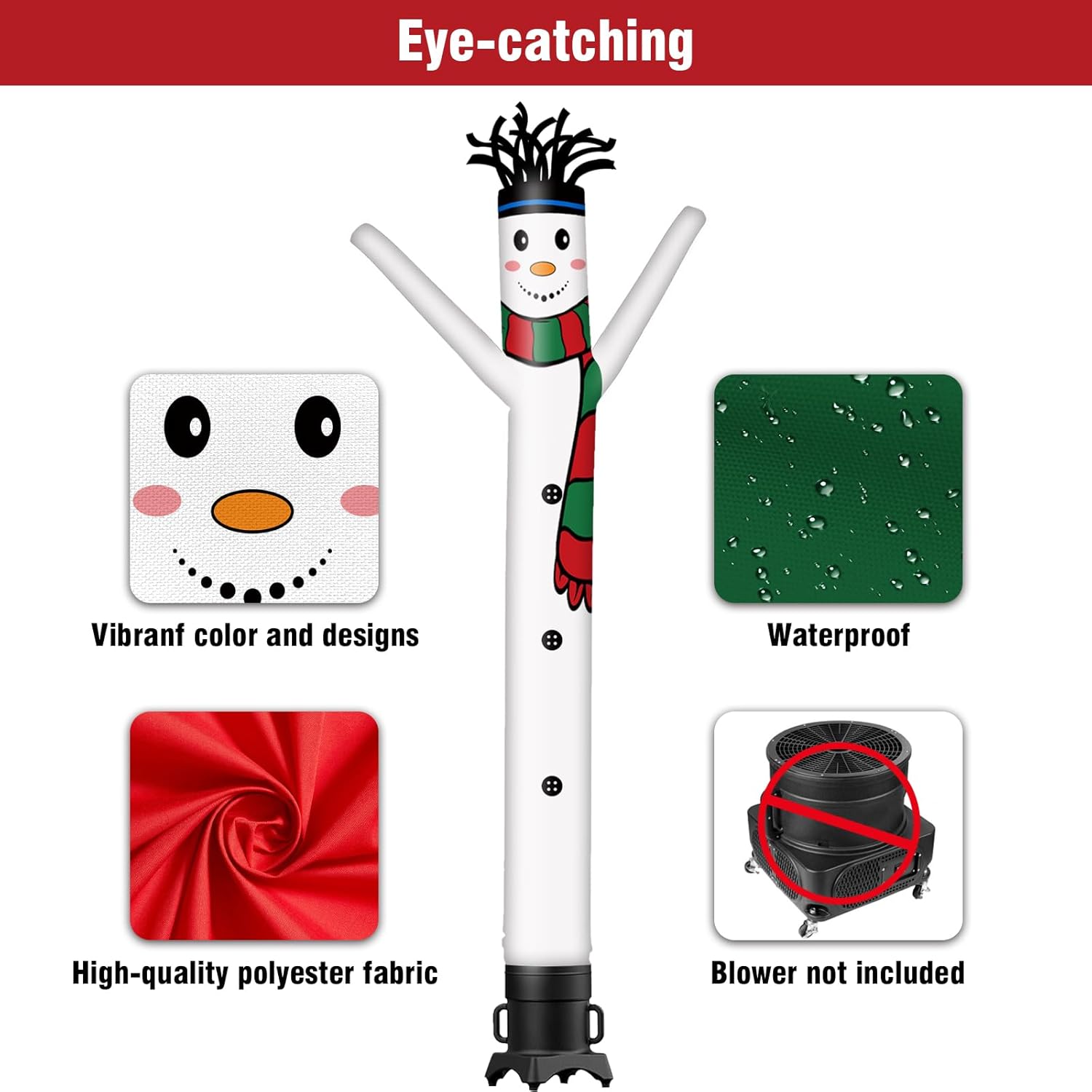 10FT Snowman Inflatable Tube Man (12''Diameter) Wacky Wavy Dancing Guy for Outdoor Decoration Advertising Business Promotion - Christmas theme (Blower Not Included)