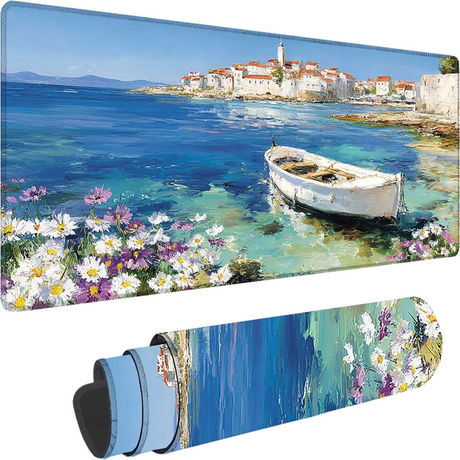 Podkładka pod mysz XXL 1200 x 600 x 3 mm, niebieska podkładka pod mysz gamingowa morze ochraniacz na biurko z szytymi krawędziami, podkładka pod mysz do gier poprawia dokładność i szybkość dla graczy