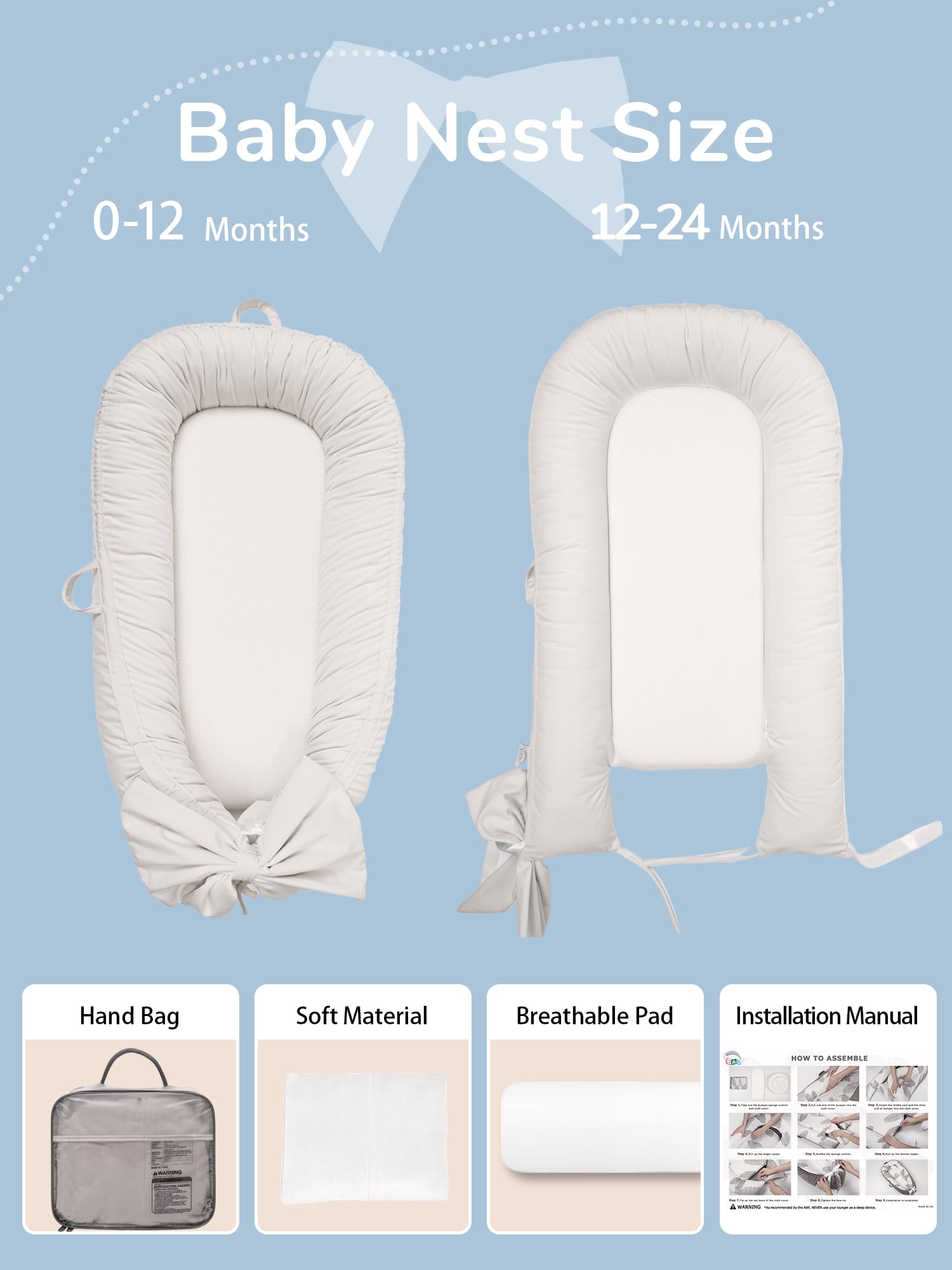 EAQ Baby Nest Pod for Newborn,Baby Sleep Pod Soft Breathable Napping or Traveling for 0-12 Months,Travel & Baby Essentials for Newborn(White) - Image 2