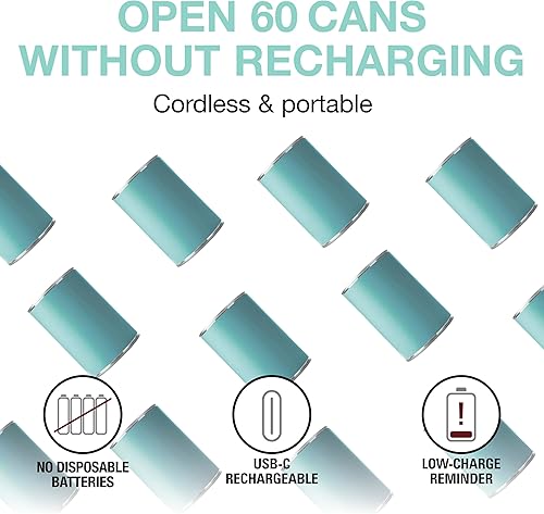 Miniatura 2 de Proctor Silex Abrelatas eléctrico automático, funcionamiento inalámbrico manos libres y recargable por USB, autoalineado, corta bordes de tapa de