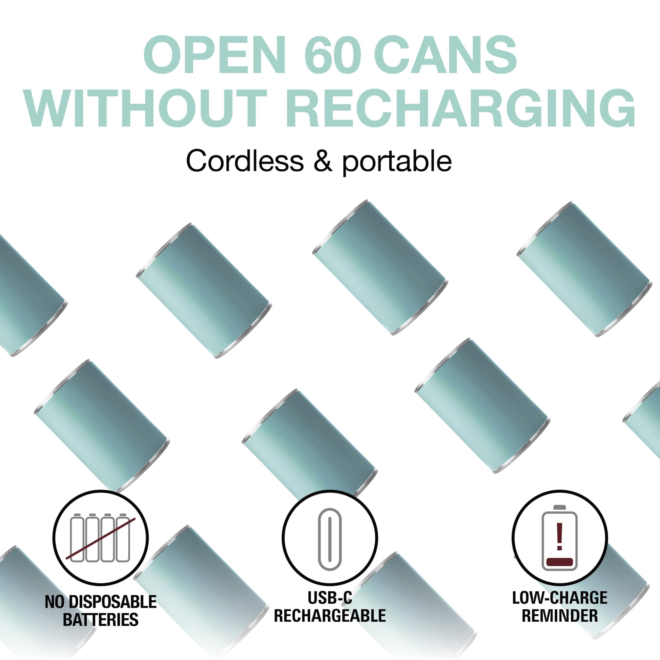 Proctor Silex Automatic Electric Can Opener, Hands Free Cordless Operation & USB Rechargeable, Self-Aligning, Cut Smooth Touch Lid Edges, Compact and Easy to Store, Mint