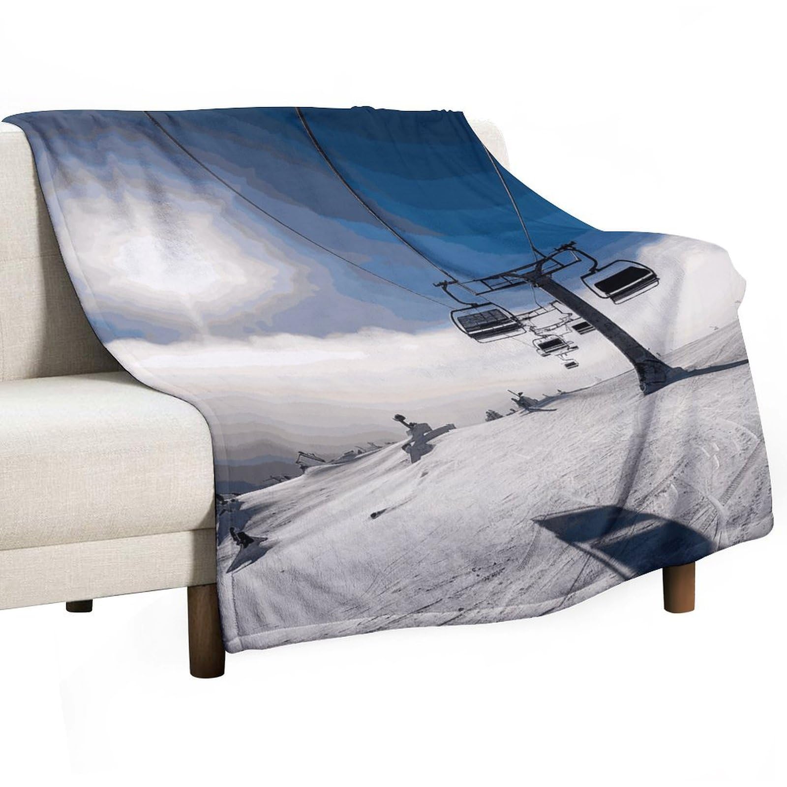 Couverture flanelle haut de gamme motif design ski et montagne