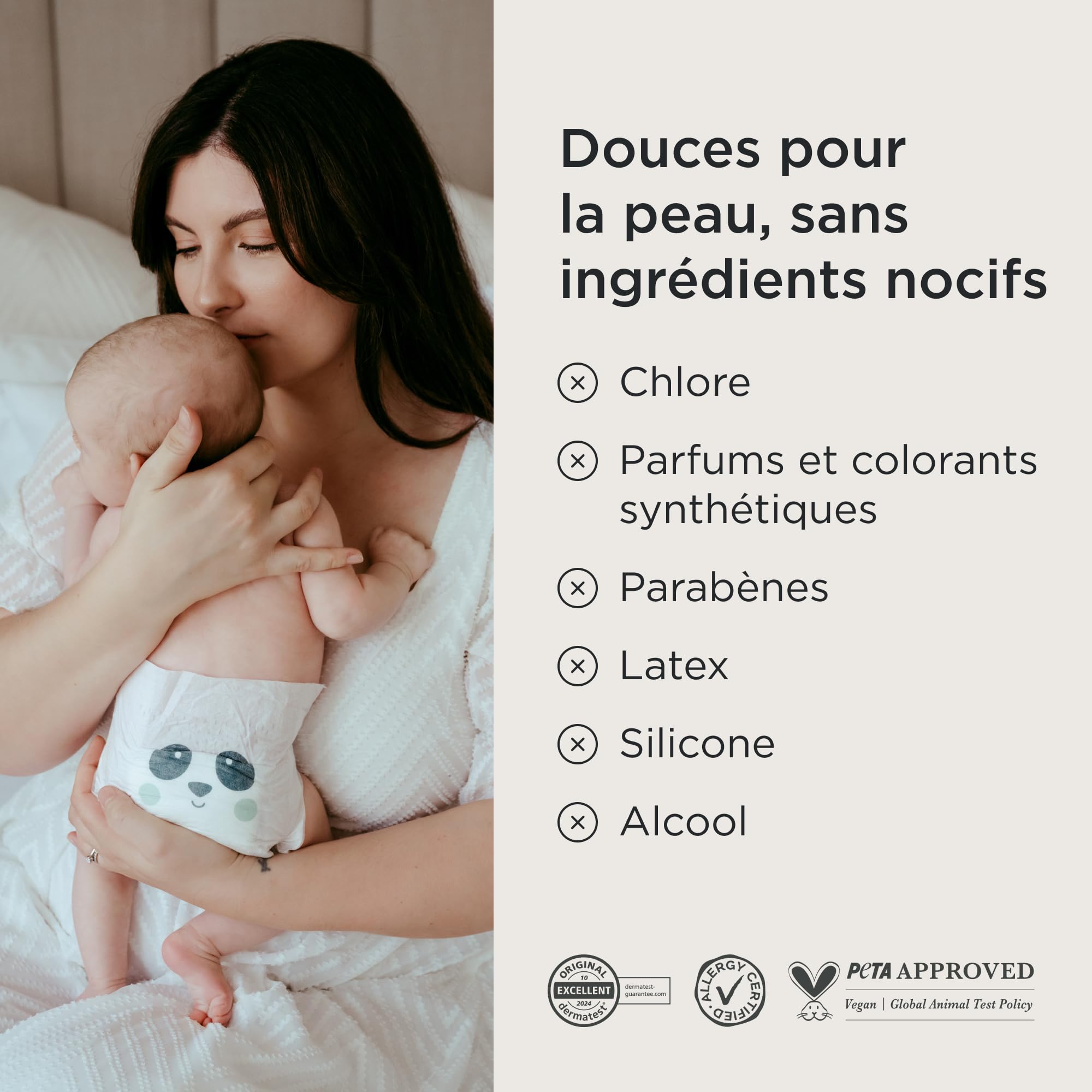 Kit & Kin Couches Taille 3 (6-10 kg) 128 Couches, Hypoallergéniques, à Base de Plantes, Protection Anti-Fuites Supérieure Jusqu'à 12h, Vegan & Sans Cruauté