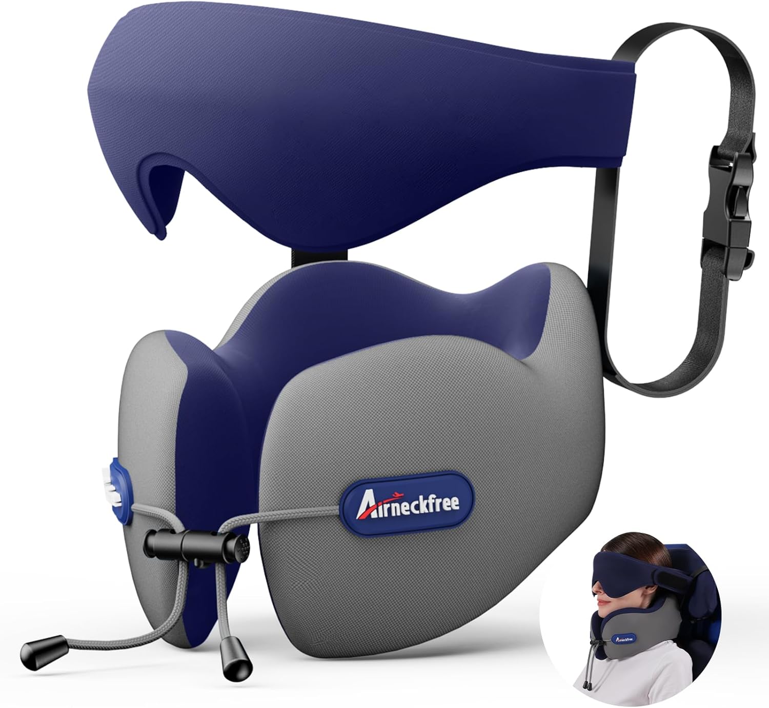 Neck Pillow for Traveling, Travel Pillow for Airplanes with Ergonomic 360° Head Neck Support, Combo with 3D Eye Mask, No Head Bobbing Travel Essentials for Plane,Car,Train,Home-Grey