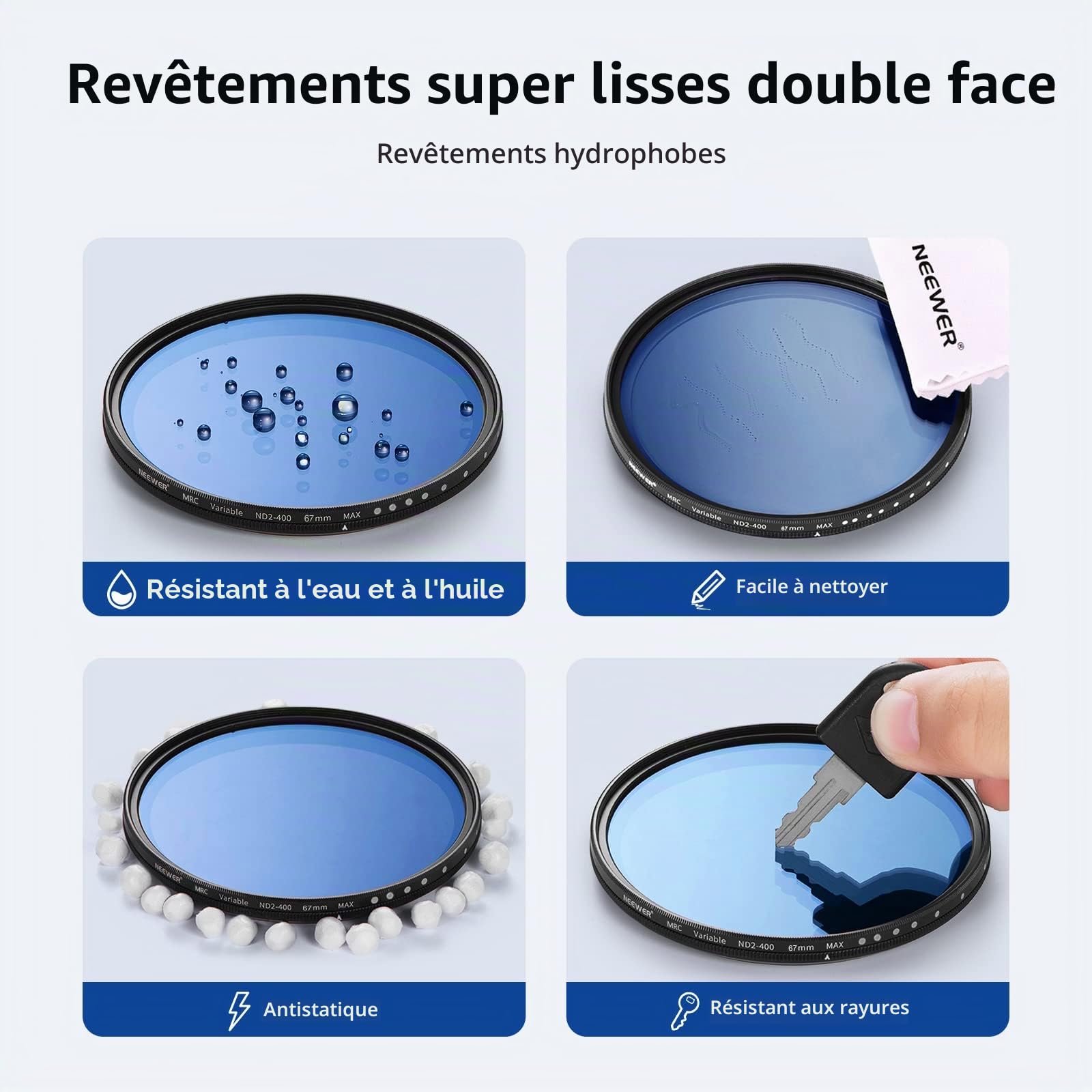 NEEWER Filtre ND Variable 67mm ND2-ND400 (1-9 Arrêts), Filtre à Densité Neutre, Revêtements Multiples, Résistant à l'eau et aux Rayures