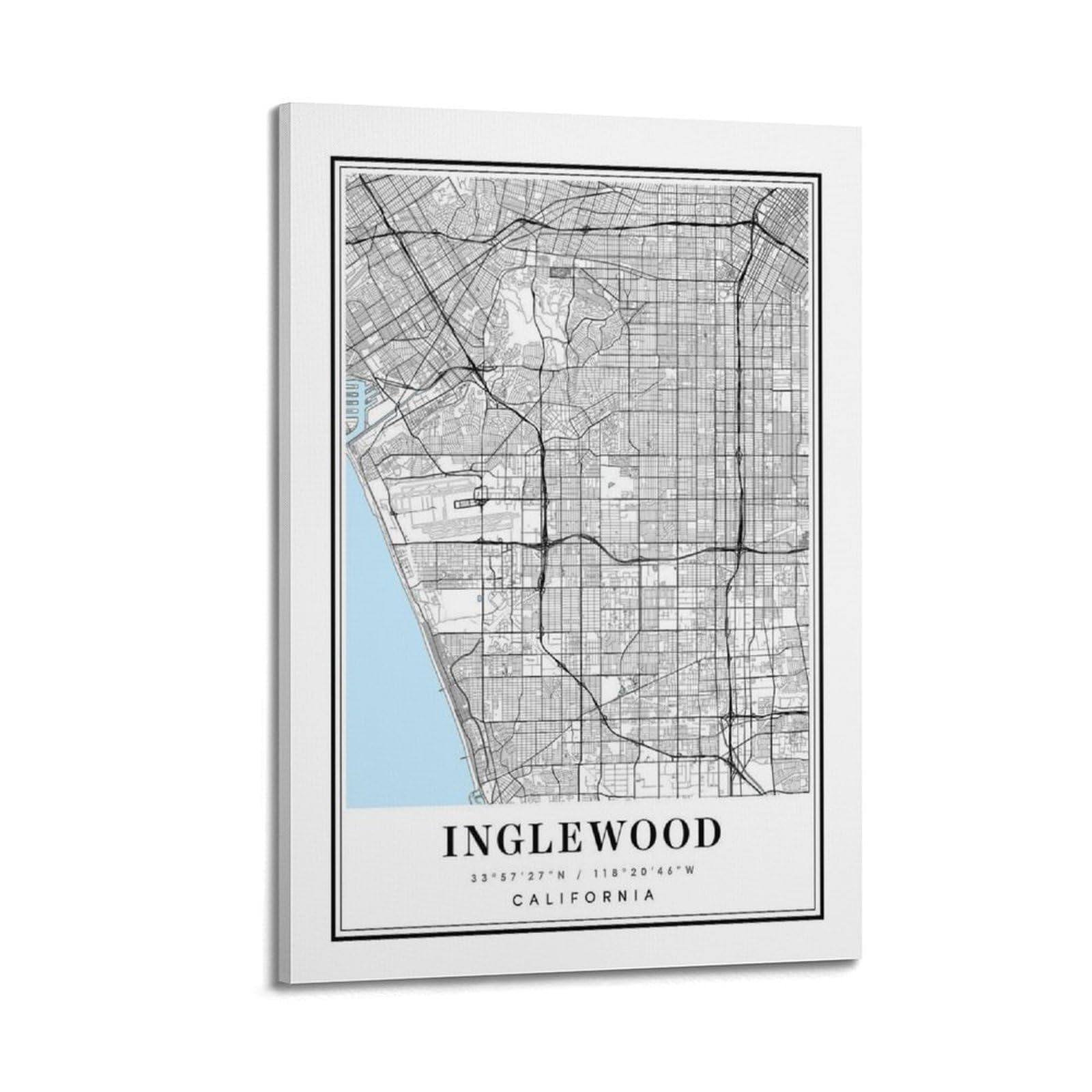 xiaoxiaoshen Inglewood California Map Canvas Poster Wall Art Prints Room Aesthetic Murals Bedroom And Living Decorations 20x30inch(50x75cm)