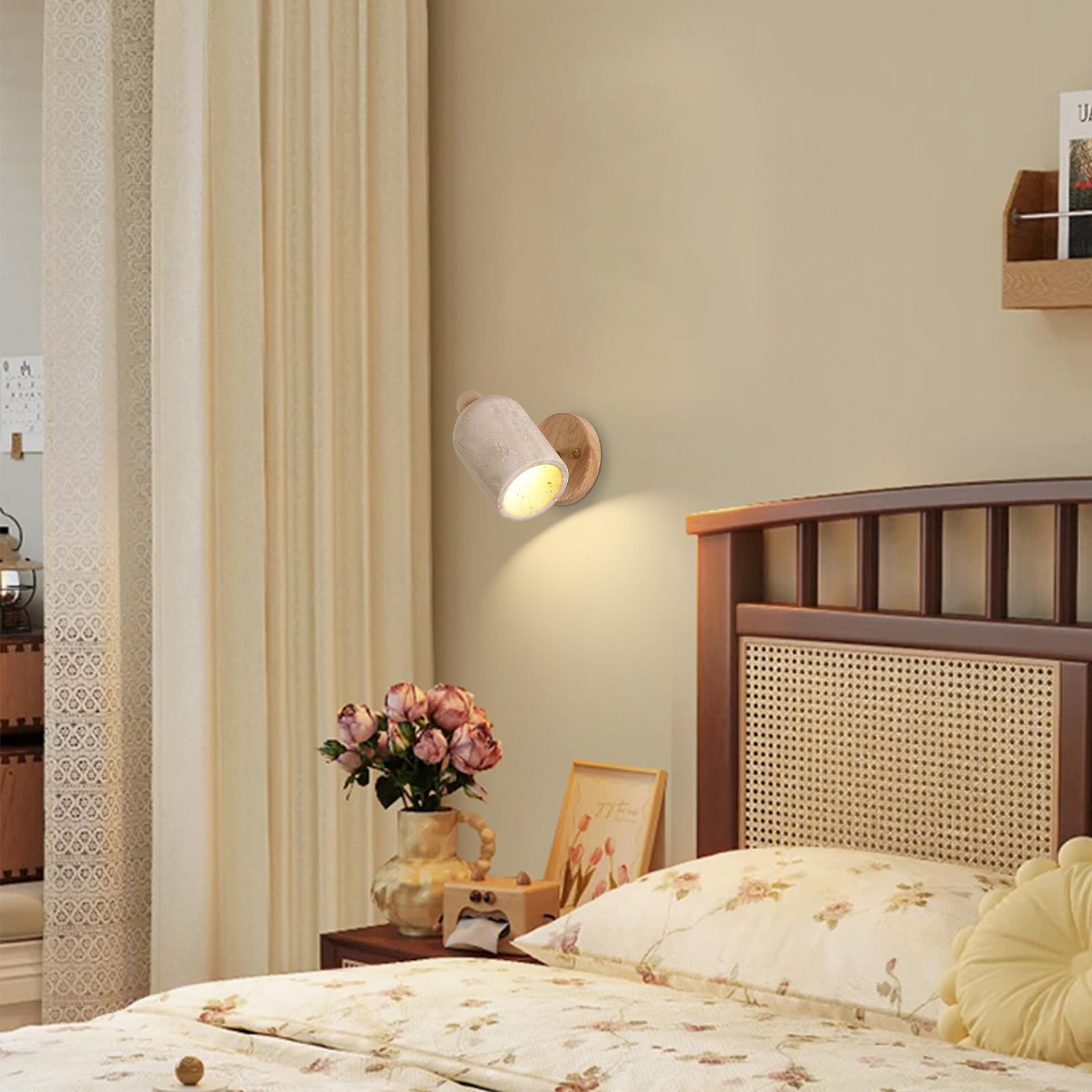 Apliques de Pared Modernos Interior Lámpara de Pared de Piedra Ajustable 180° Mármol Natural Japonés Travertino Amarillo Luz de Pared para Mesita de Noche Dormitorio Sala de Estar Vestíbulo Entrada