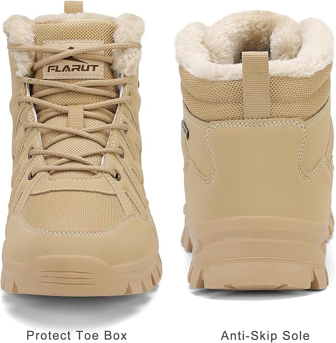 FLARUT Men's Snow Boots Waterproof Fur Lined Ankle Non-Slip