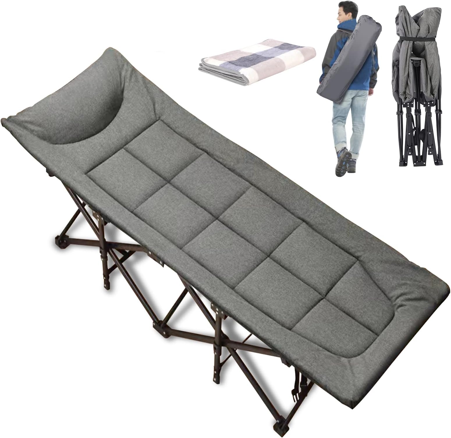Folding Camping Cot, Sleeping Cots for Adults with Mattees, Camping Bed for Home, Office and Outdoor Beach(Include Carry Bag)