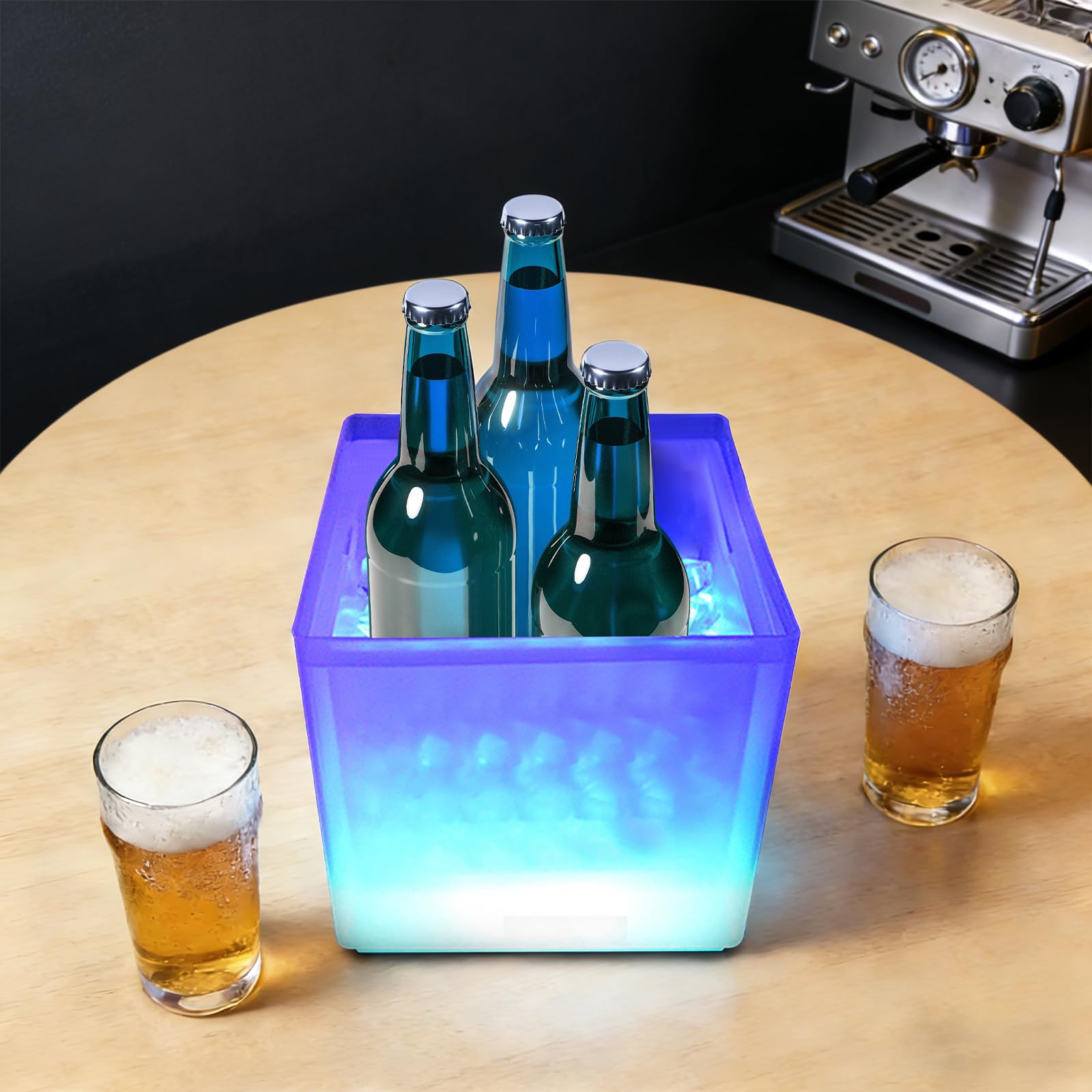 Secchiello di ghiaccio a LED per bevande, bianco RGB, refrigeratore per champagne, in plastica, per feste, bar, matrimoni, decorazione da tavolo