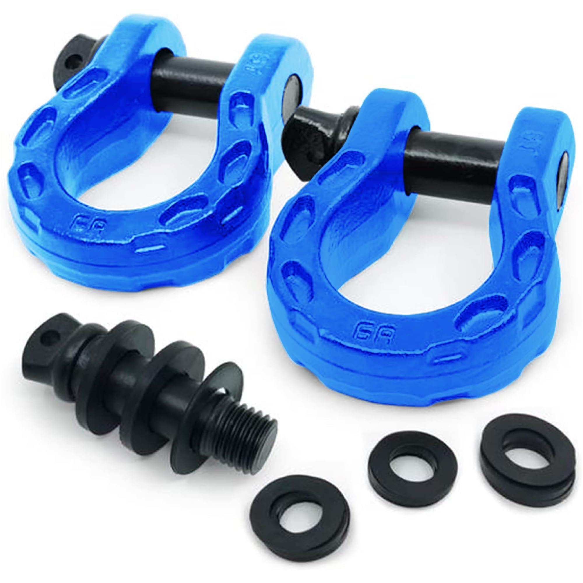 GearAmerica Mega Shackles Blue (2PK) | 68,000 lbs Capacity - Stronger than 3/4" D Rings | Tow Shackle + 7/8" Pin + Washers | Securely Connect Tow Strap or Winch Rope to 4x4 for Off-Road 4x4 Recovery