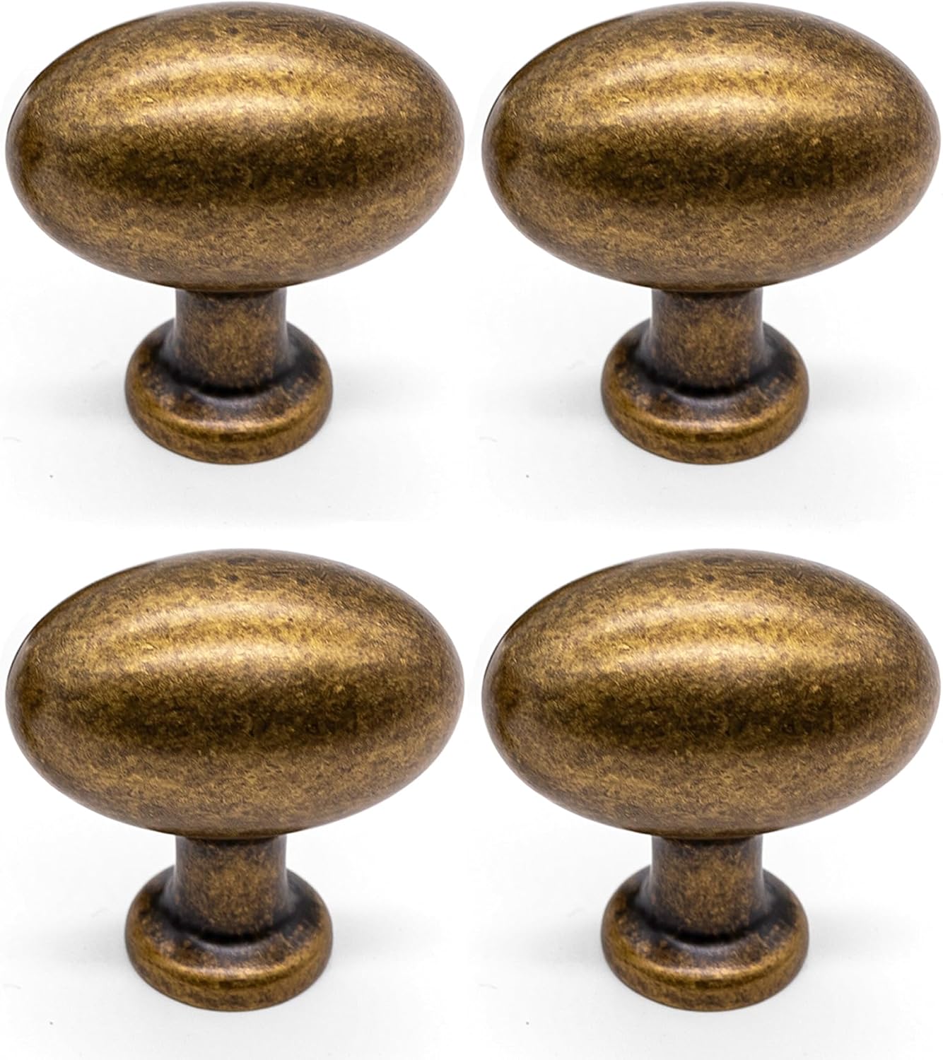 Gutapo 4 Pack Oval Solid Antique Brass Cabinet Knobs, 1-3/8 inch(35mm) Zinc Alloy Vintage Egg Knob Pulls for Cabinets Dresser Drawers