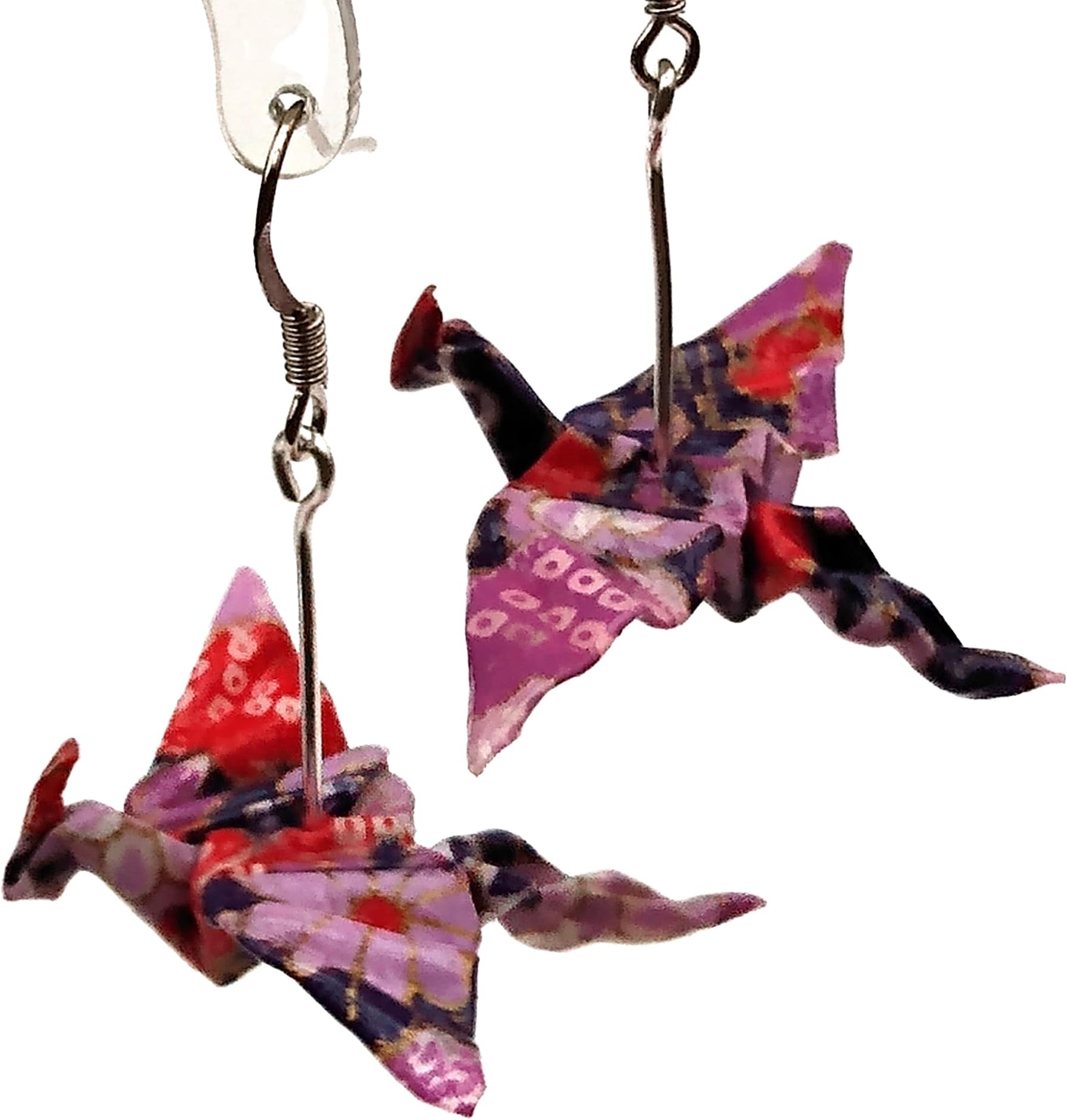 Paper Origami Flying Dragon Earrings, Lavenda Purple Red, Year of the Dragon Jewelry Fantasy Lover Good Luck Gift