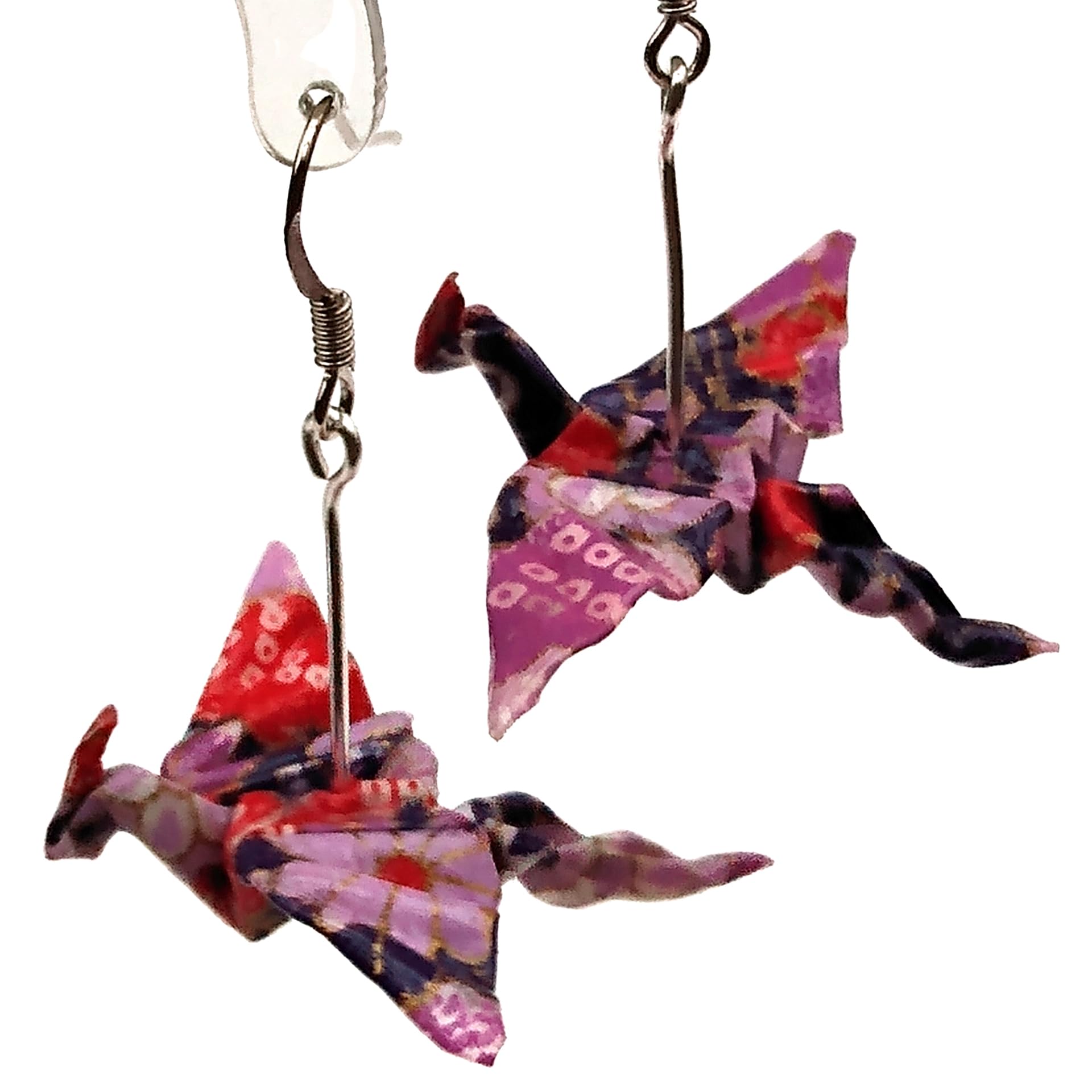 Paper Origami Flying Dragon Earrings, Lavenda Purple Red, Year of the Dragon Jewelry Fantasy Lover Good Luck Gift