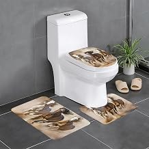 3 Piece Bathroom Rugs Sets Super Absorbent Non-Slip Bath Rug U-Shaped Contour Mat Three Running Horses Toilet Lid Cover Soft Microfiber Bath Mat Shower Rugs for Bedroom Kitchen Bathroom Decor