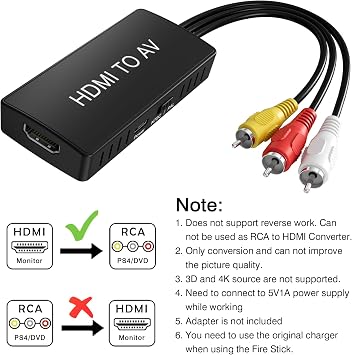 HDMI to RCA Converter, HDMI to AV 3RCA CVBs Composite Video Audio Converter Adapter for Old TV Compatible PAL/NTSC for Roku, Android TV Box, DVD ect