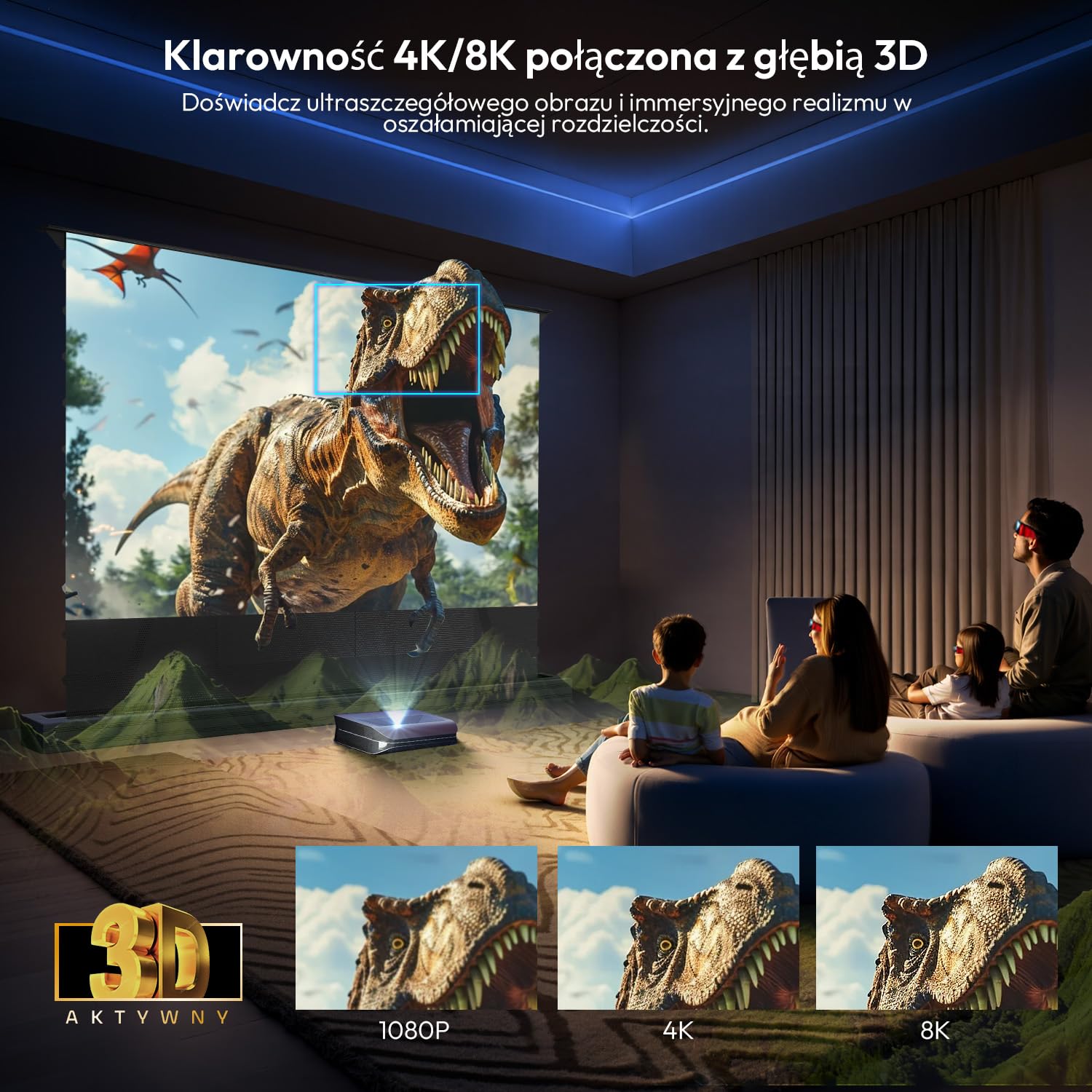 Ekran projektora, 100 cali, Ambient Ceiling Light Rejecting ALR CLR, 4K Ultra HD Ramka stała 16:9, PET Crystal, Montaż na ścianie dla projektorów ultra krótka odległość, Seria Classic