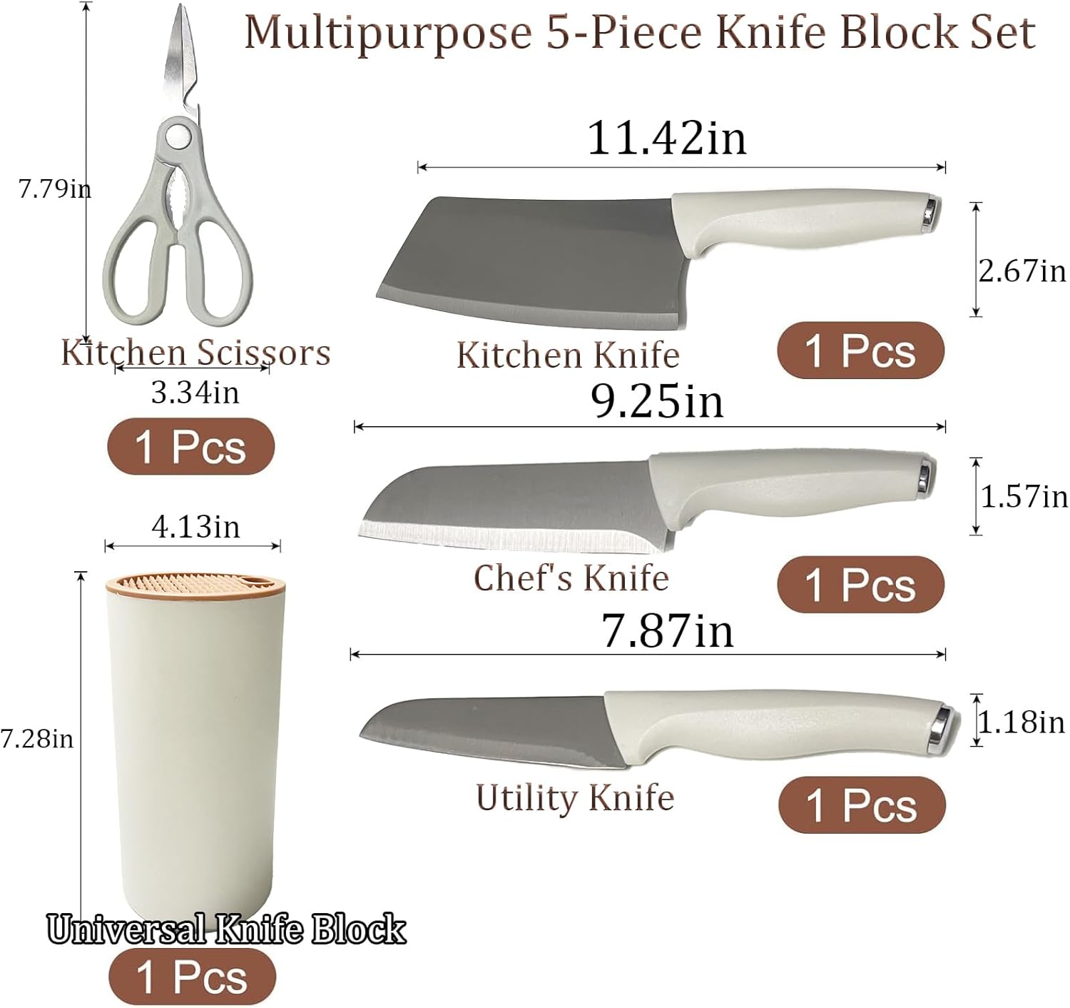 White Knife Set, WEISHEHUG 5-Piece Knife Set with Block Sharp Knife Block Set, Kitchen Knife Sets with Block Dishwasher Safe, Anti-slip Handle (White) - Image 2