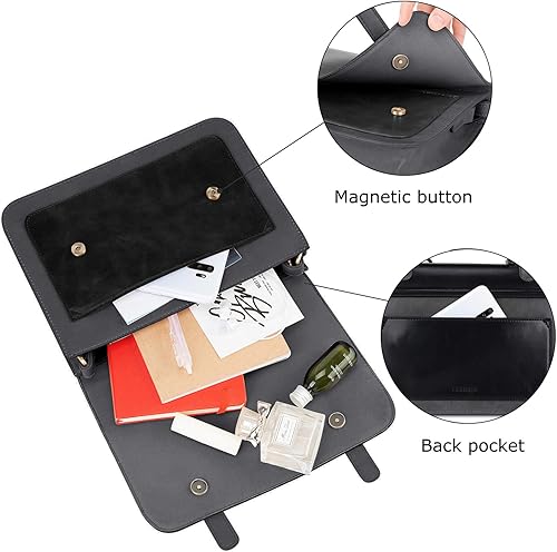 Miniatura 3 de ECOSUSI Bolso cruzado pequeño estilo vintage, bolso de trabajo de cuero vegano con lazo desmontable