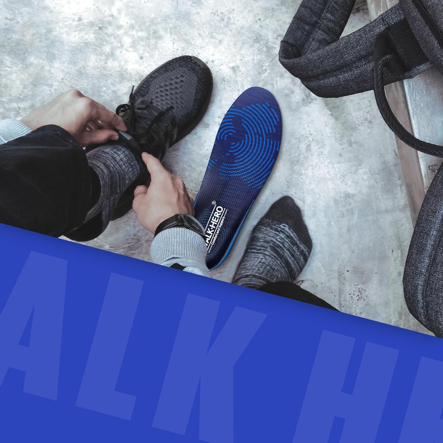 WalkHero Plantar Fasciitis Insoles - Medium Arch Support Inserts for Men & Women with Comfort Cushion | Orthotic Inserts to Relieve Foot Pain and Provide Shock Absorption (Blue) Mens 9-9 1/2 - Image 7
