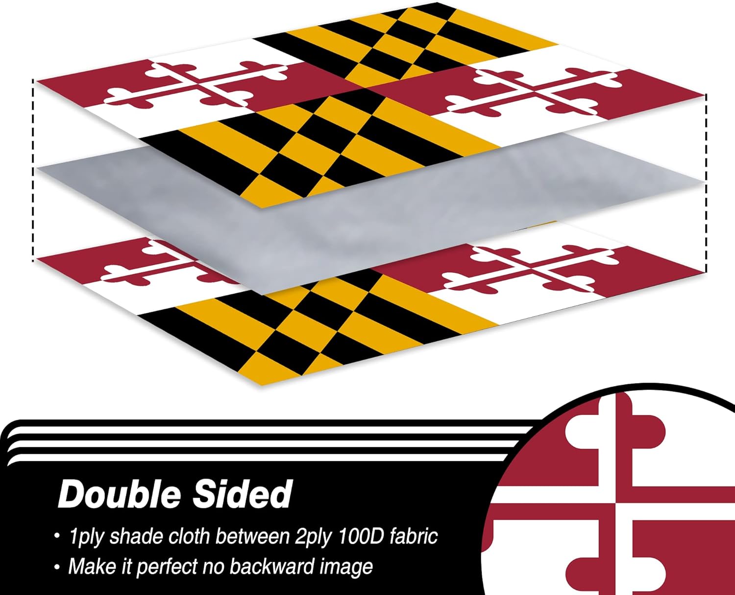 XIFAN Double Sided Maryland State Flag 3x5 ft, Heavy Duty 3 Ply Durable Polyester, MD Flag with Vibrant Print/4 Rows Hemming/Brass Grommets for Indoor Outdoor Decor - Image 2