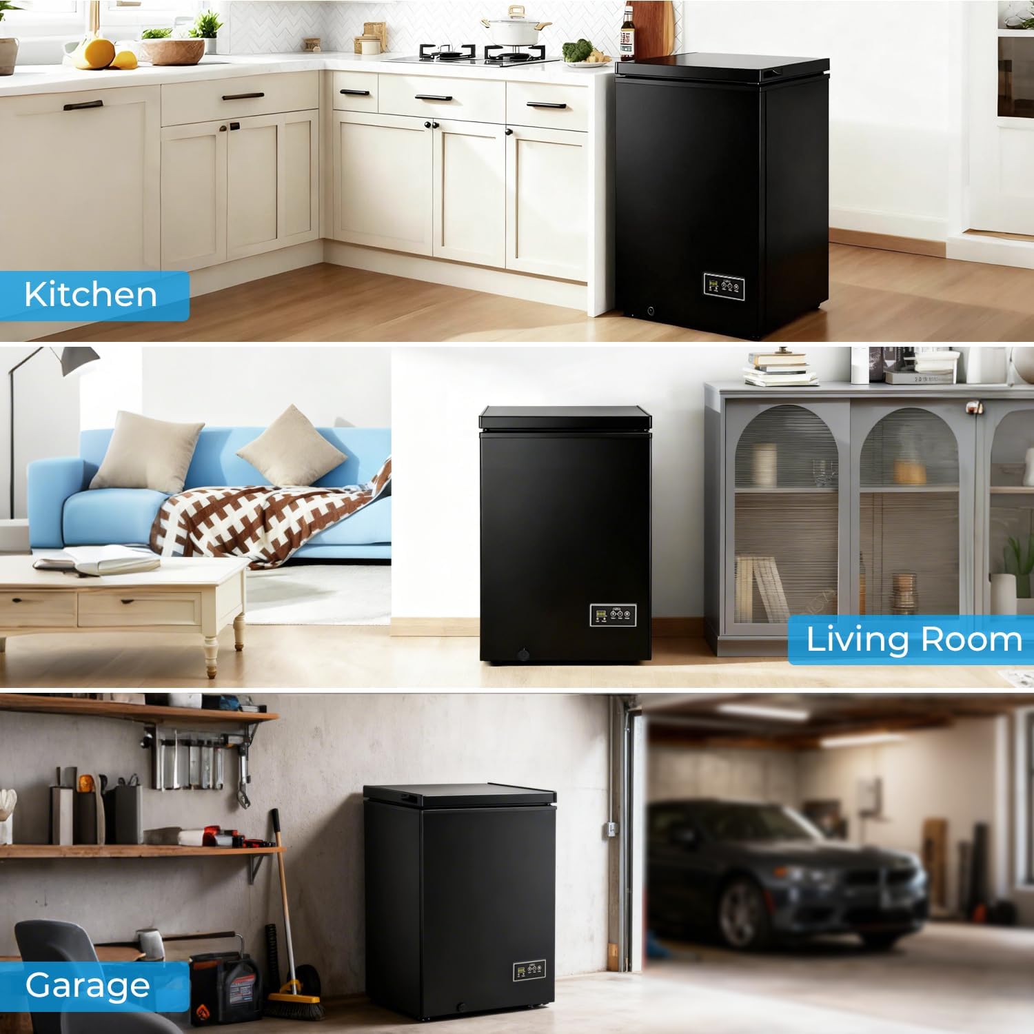 Antarctic Star Chest Freezer 3.2 Cubic Feet 14℉ to -40℉ Low Temperature Freezer,with 2 Removable Baskets, Free Standing Top Open Door Deep Freezer, 7-Level Adjustable Temperature, Black
