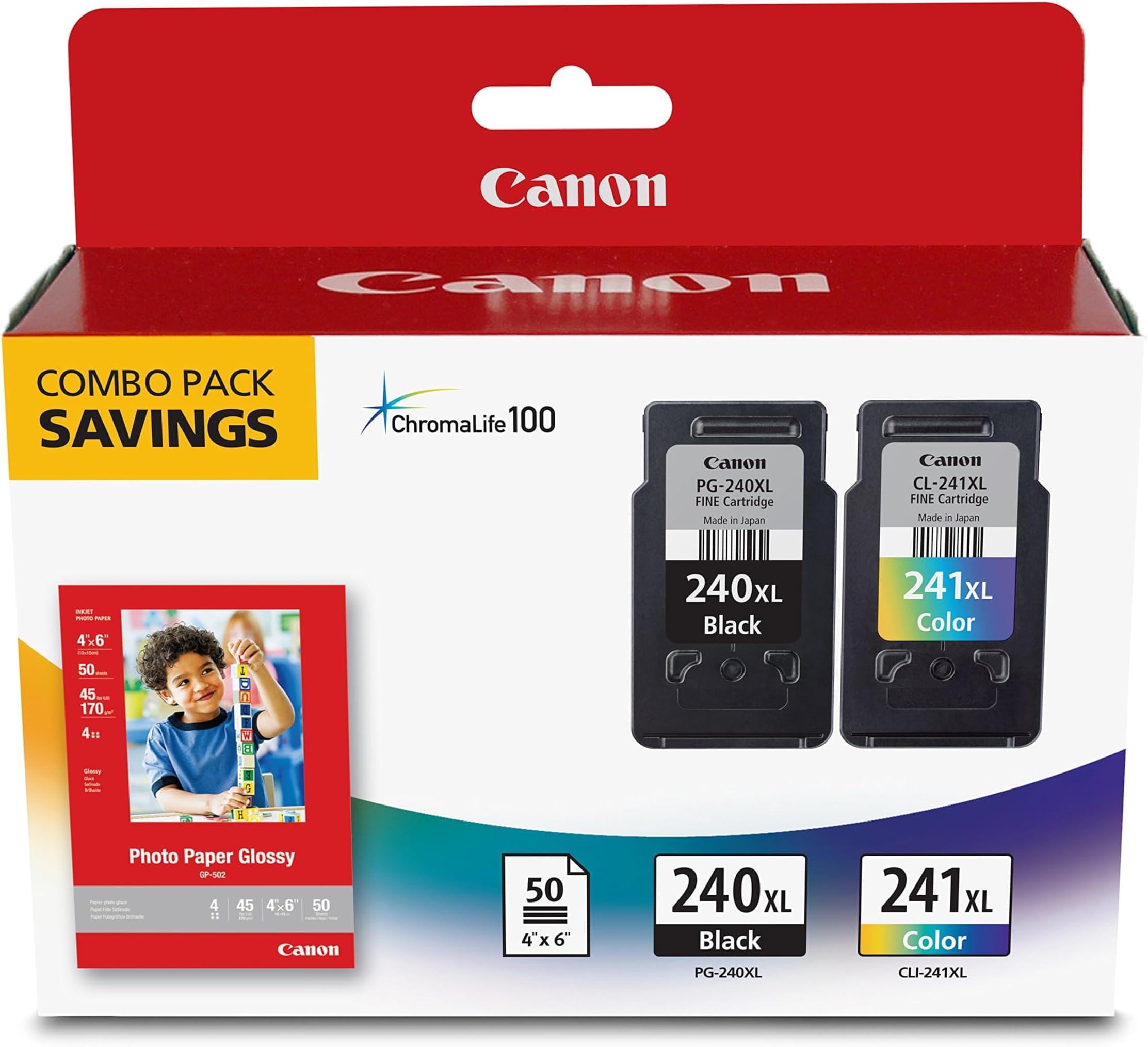 Canon Office Products PG-240XL/CL-241XL with Canon GP502 Glossy Photo Paper - Combo Pack Ink