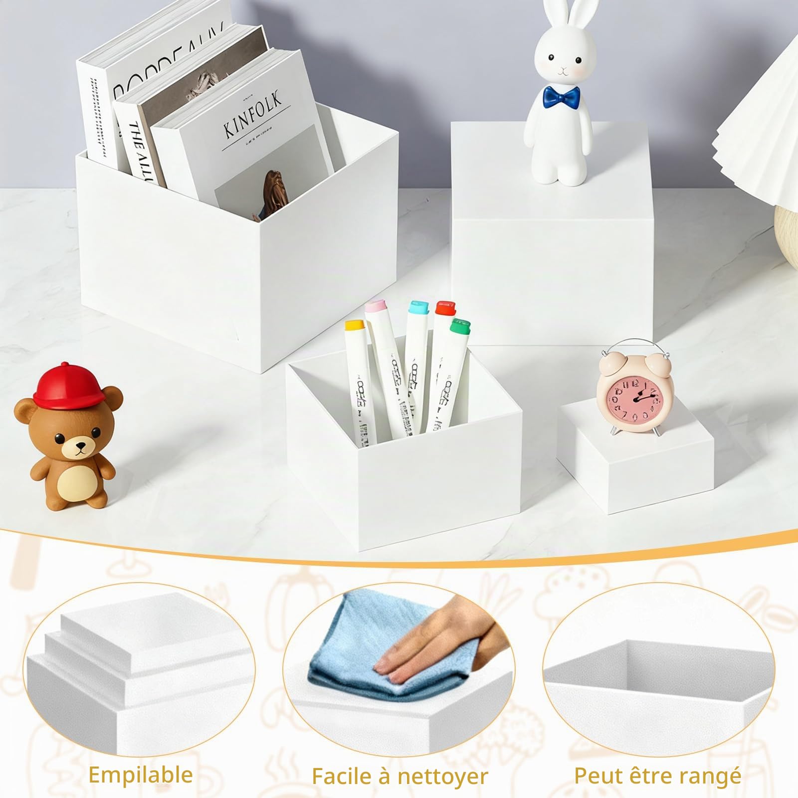 Lot de 8 Présentoirs à Dessert en Acrylique Blanc, Presentoir Aperitif Buffet, Présentoirs pour Gâteaux Support Cubique Emboîtable Boîte de Rangement pour Bonbons, pour Décoration de Fête