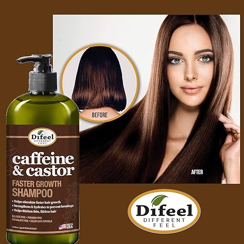 Miniatura 2 de Difeel Champú y acondicionador de 2 piezas de cafeína y ricino para un crecimiento más rápido del cabello, 33.8 onzas, juego de champú y