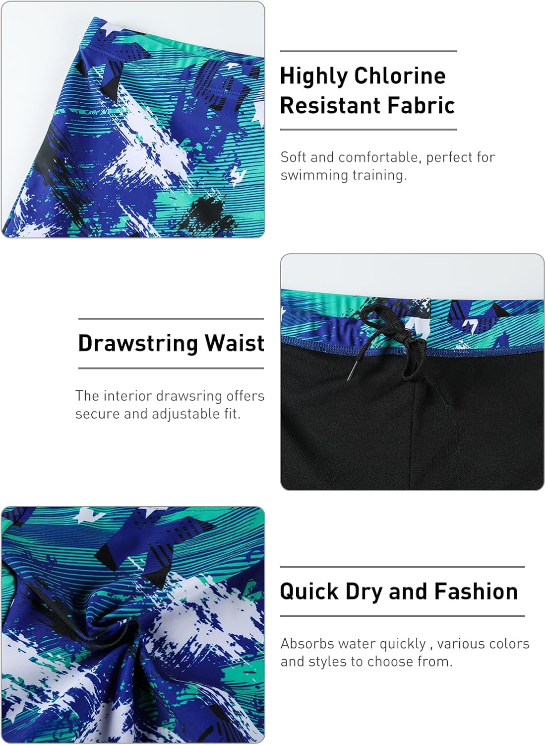 Men's Square Leg Swimming Jammer Shorts UPF50+,Men Swimsuit Swim Jammers Fabric Shape Retention