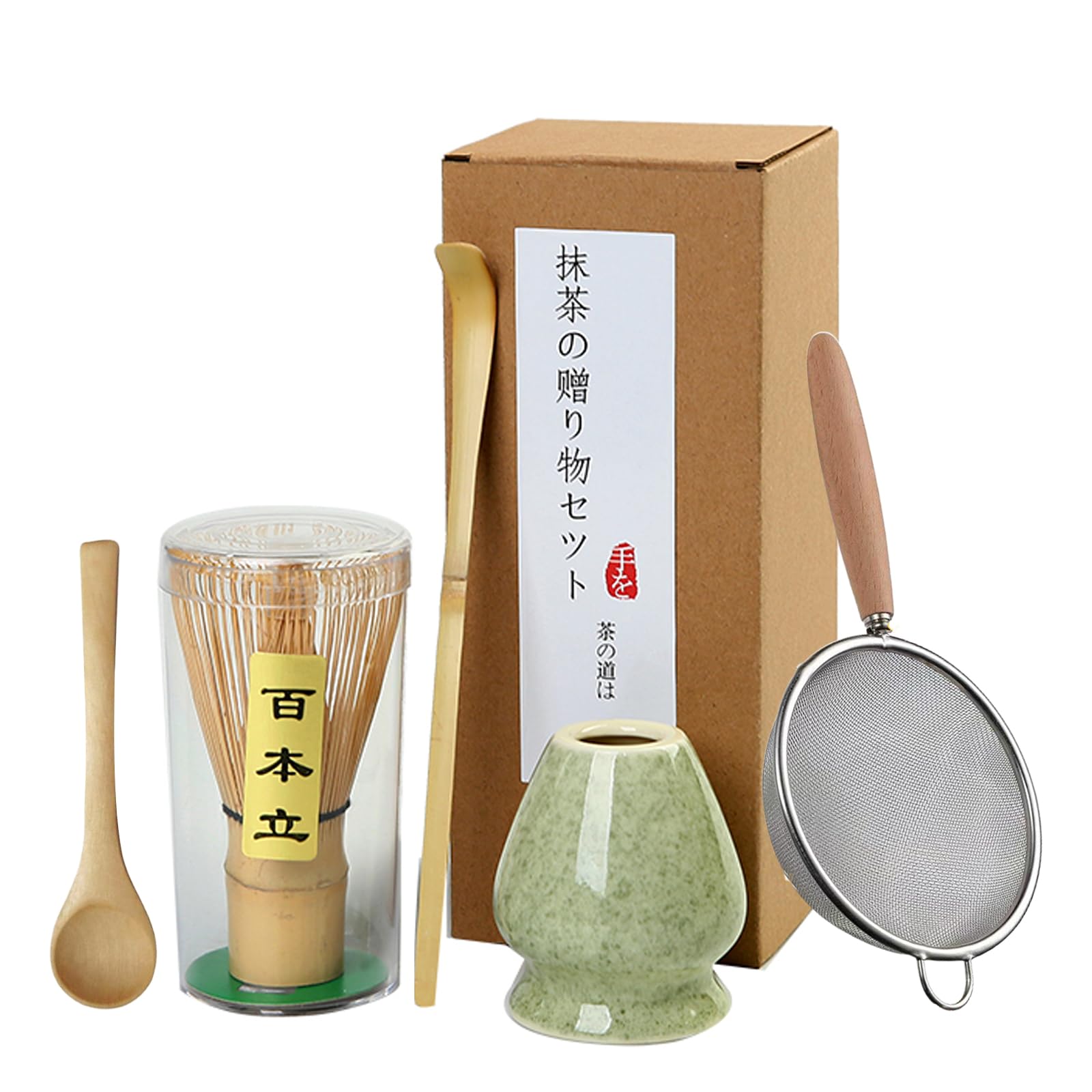 Set Matcha Completo In Bambù - Frusta, Cucchiaio E Portapennello In Ceramica - Ideale Per Cerimonie Del Tè E Preparazione Casalinga - Colore Ciano - Foto 7