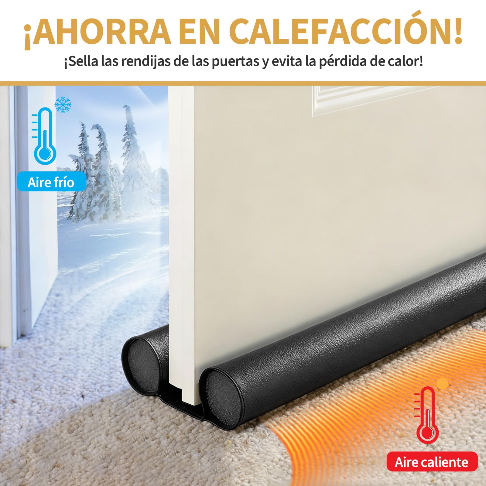 3 Piezas Cortavientos para la Puerta, Burlete Puerta Entrada 96 cm, Burletes para Puertas, Burlete Bajo Puerta Doble Aislante e Impermeable, Fácil Instalación, Negro