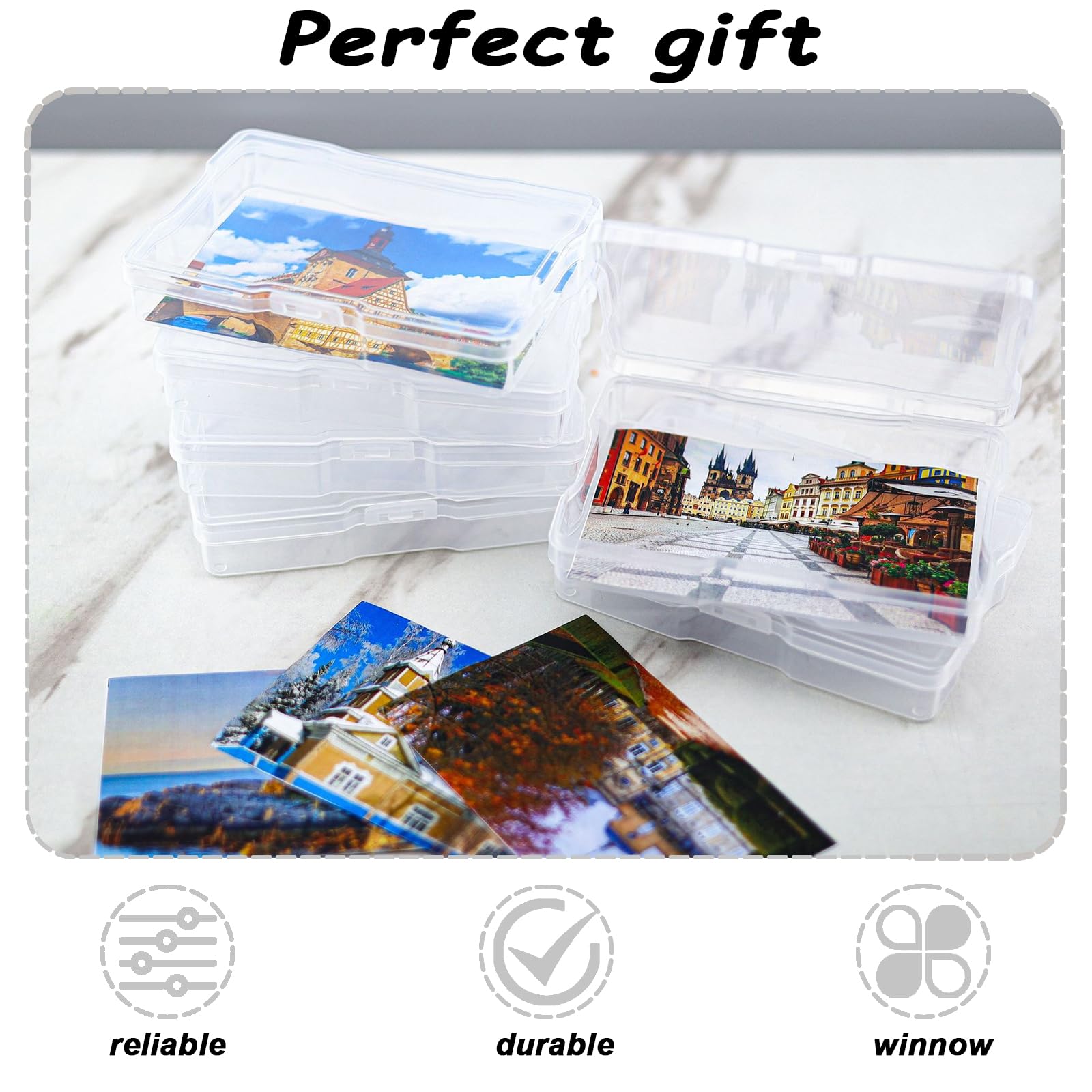 Fangehong Scatola Foto, Organizzatore di Foto in Plastica con Manici, 6 Portafoto Interni, Contenitore Stoccaggio Trasparenti Carte Cancelleria, 20x14,5x3cm, Totale 21x21x16cm (Multicolore