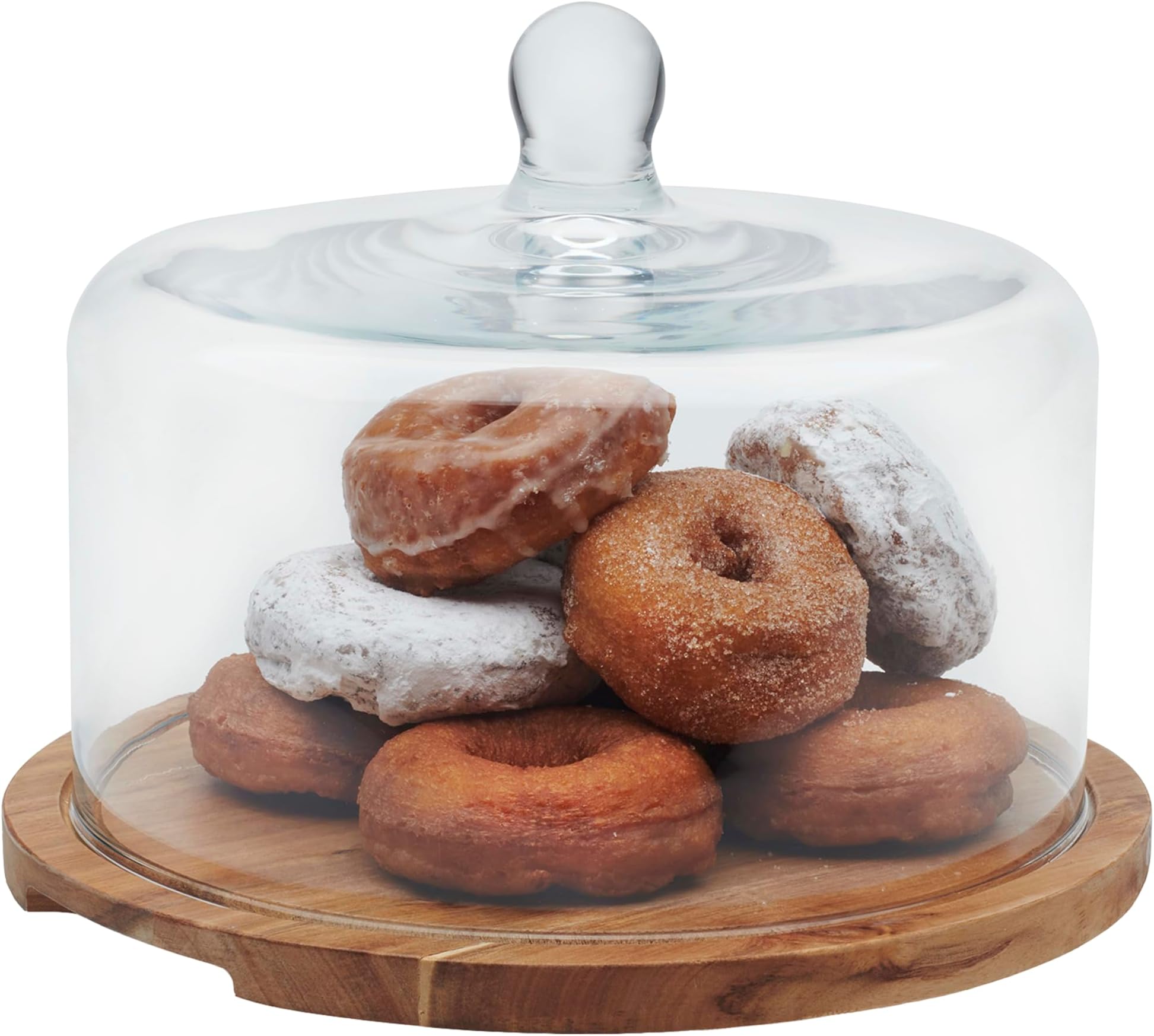 Libbey Acaciawood Flat Round Wood Server with Glass Dome