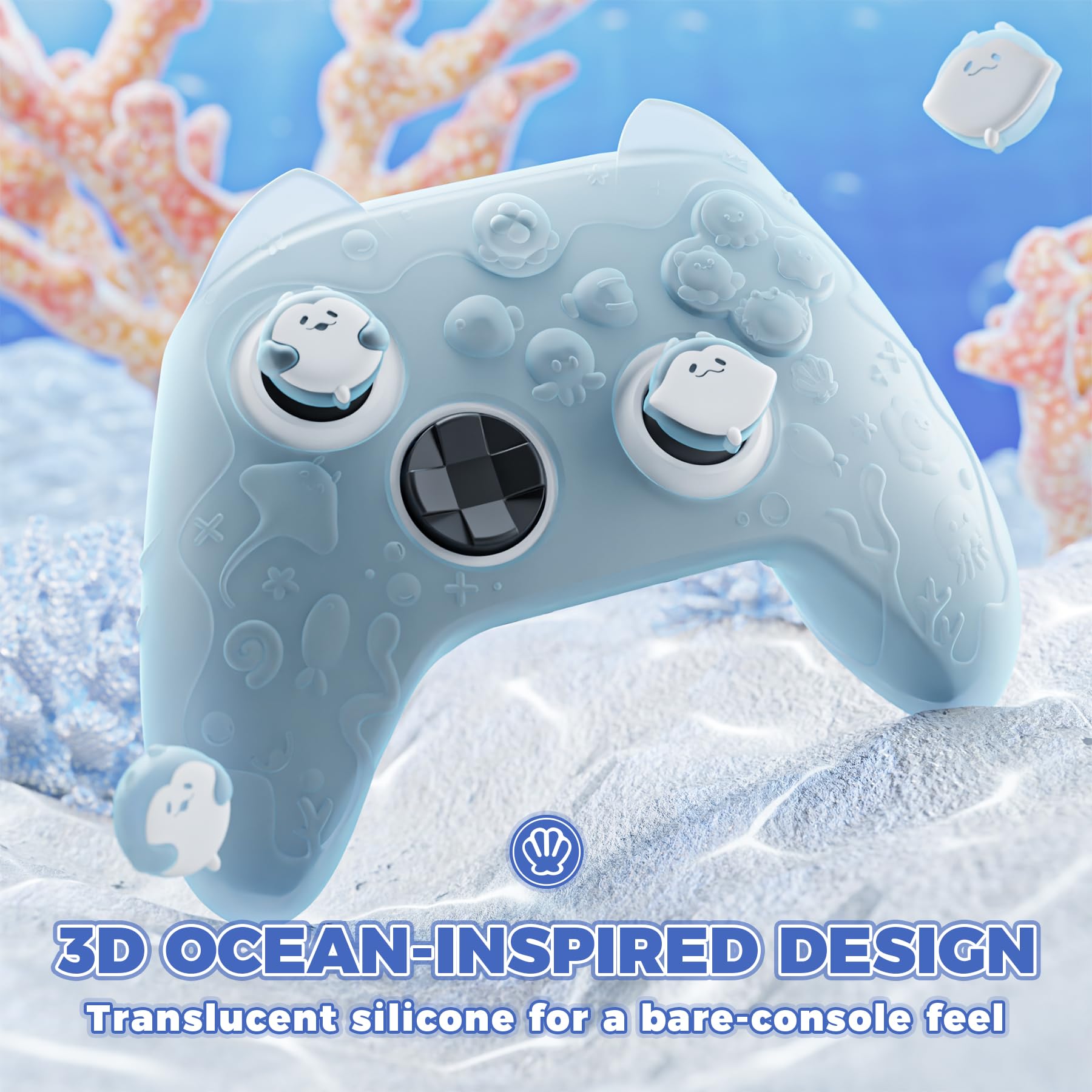 PlayVital Süße Schutzhülle für Xbox Series X/S Controller, Ocean Whisper Serie, Silikonhülle Cover für Xbox Series X/S Controller mit Joystick-Kappen&Schutzfolie, Rundumschutz (Mintblau) - 3