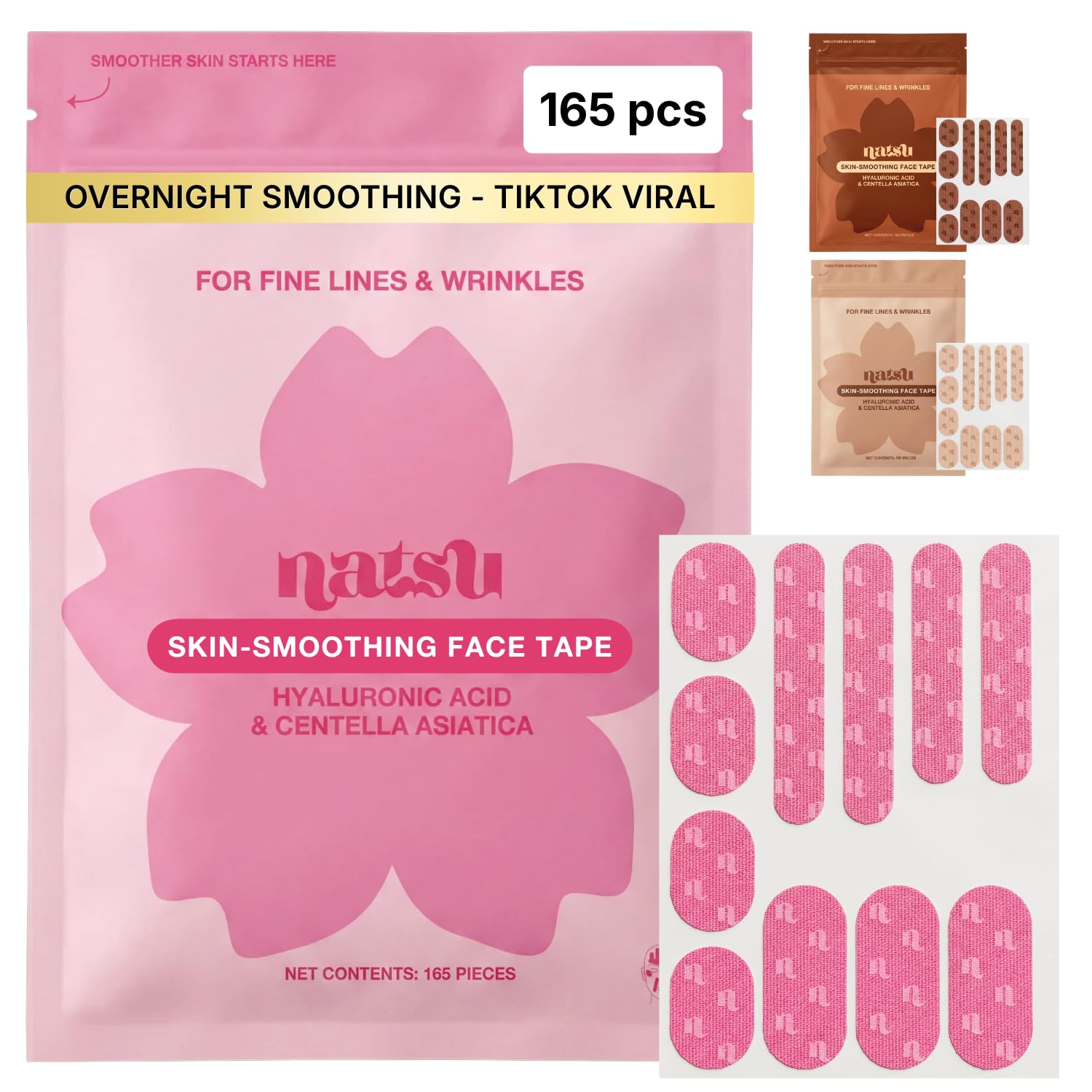 Anti Wrinkle Face Tape – Overnight Japanese Kinesiology Patches with Hyaluronic Acid & Centella Asiatica – Pre-Cut for Forehead, Smile Line, Frown Line, Crows Feet – Hypoallergenic Latex-Free – 165pcs