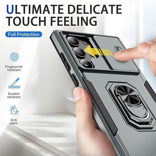 Miniatura 5 de Funda para Samsung Galaxy S23 Ultra con funda deslizante para cámara y 2 protectores de pantalla, grado militar, a prueba de golpes, con soporte de